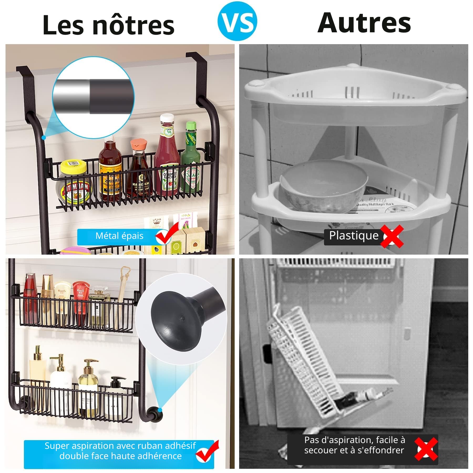 Etagere Rangement Suspendu à 6 étagères Paniers pour Porte Suspension Meuble avec 4 Crochets pour Cuisine Salle de Bain Buanderie Chambre Etagere Suspendue Porte