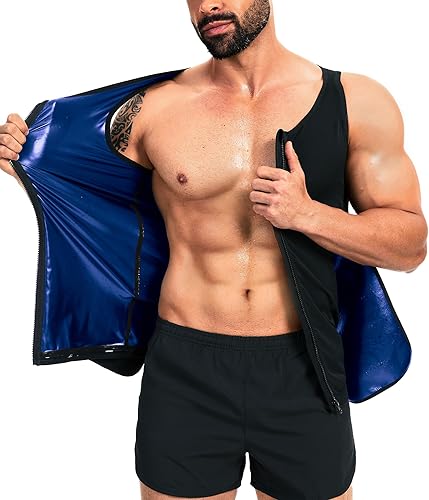 Miniatura 5 de Chaleco de sauna para hombre para entrenamiento de cintura, camisa de sauna para hombre, con cremallera, cinturón de sudor, camiseta sin mangas para
