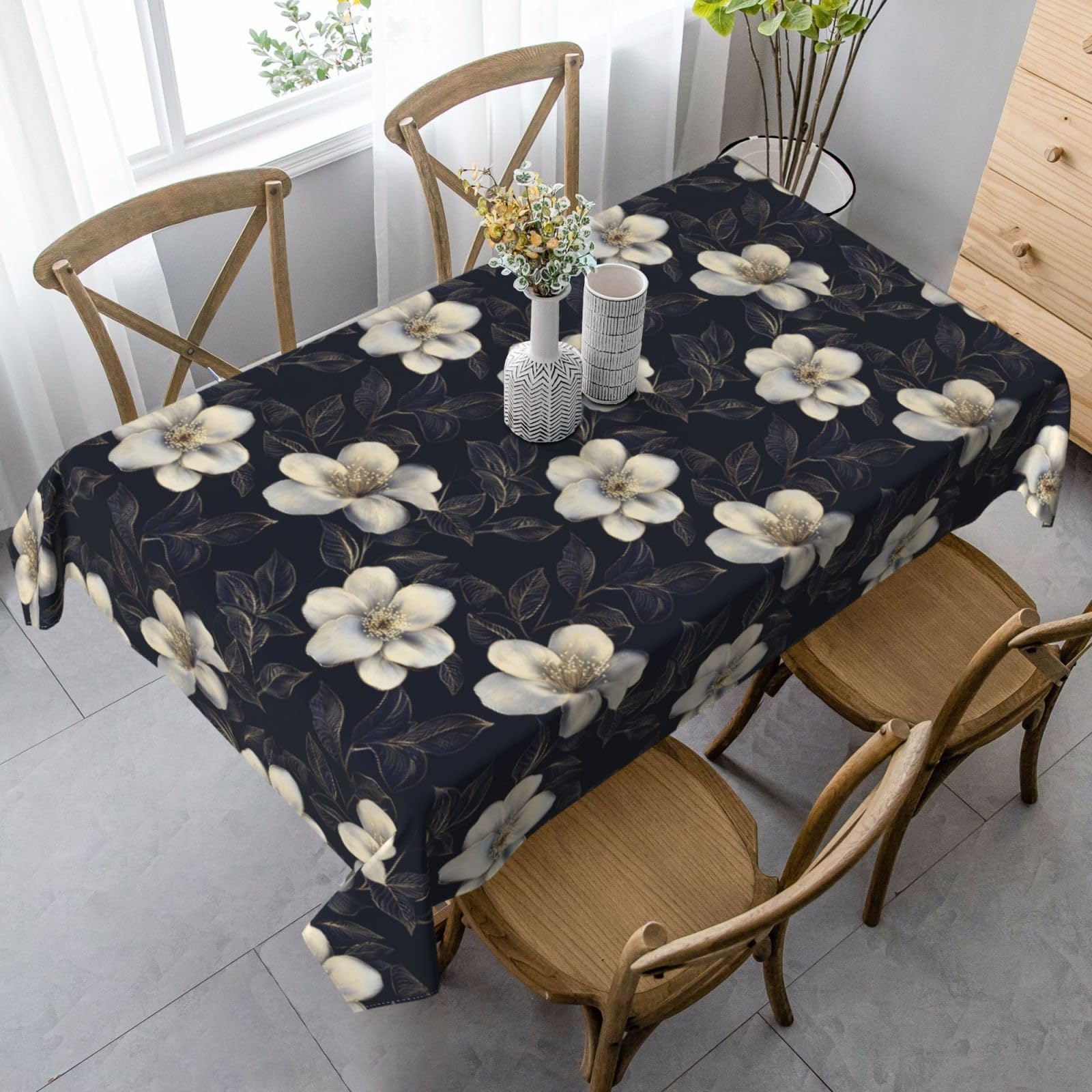 Nappe de table imprimé fleurs élégantes nappe rectangulaire d'extérieur pour pique-nique 137x183cm