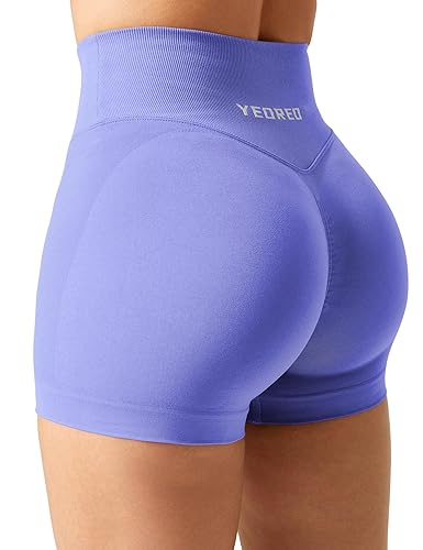 YEOREO Scrunch Butt Workout Shorts Women 3.5" Seamless V Cross Waist Sport Gym Amplify Impact Shorts - Violet - Medium