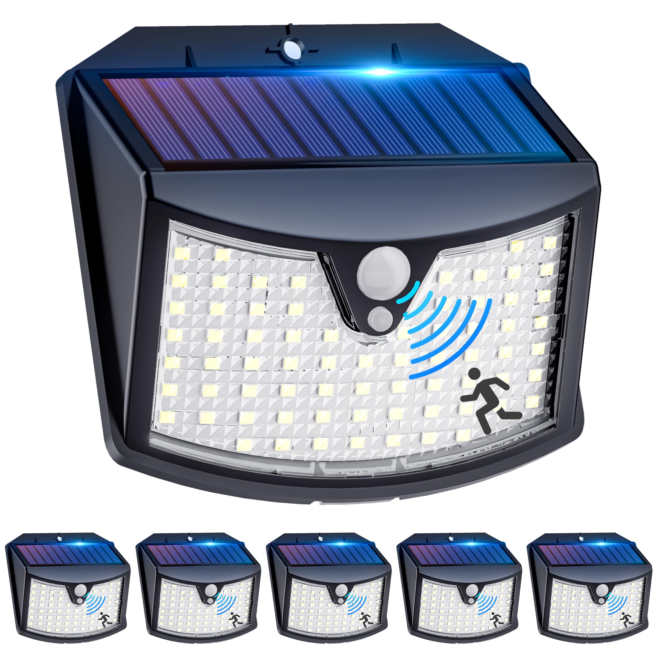 Faretti Solari a LED da Esterno【6 Pezzi】, 3 Modos Luci Solari da Giardino con Sensore di Movimento, IP65 Impermeabile Lampada Solare da Esterno per Giardino, Parete, Garage, Davanti alla Porta