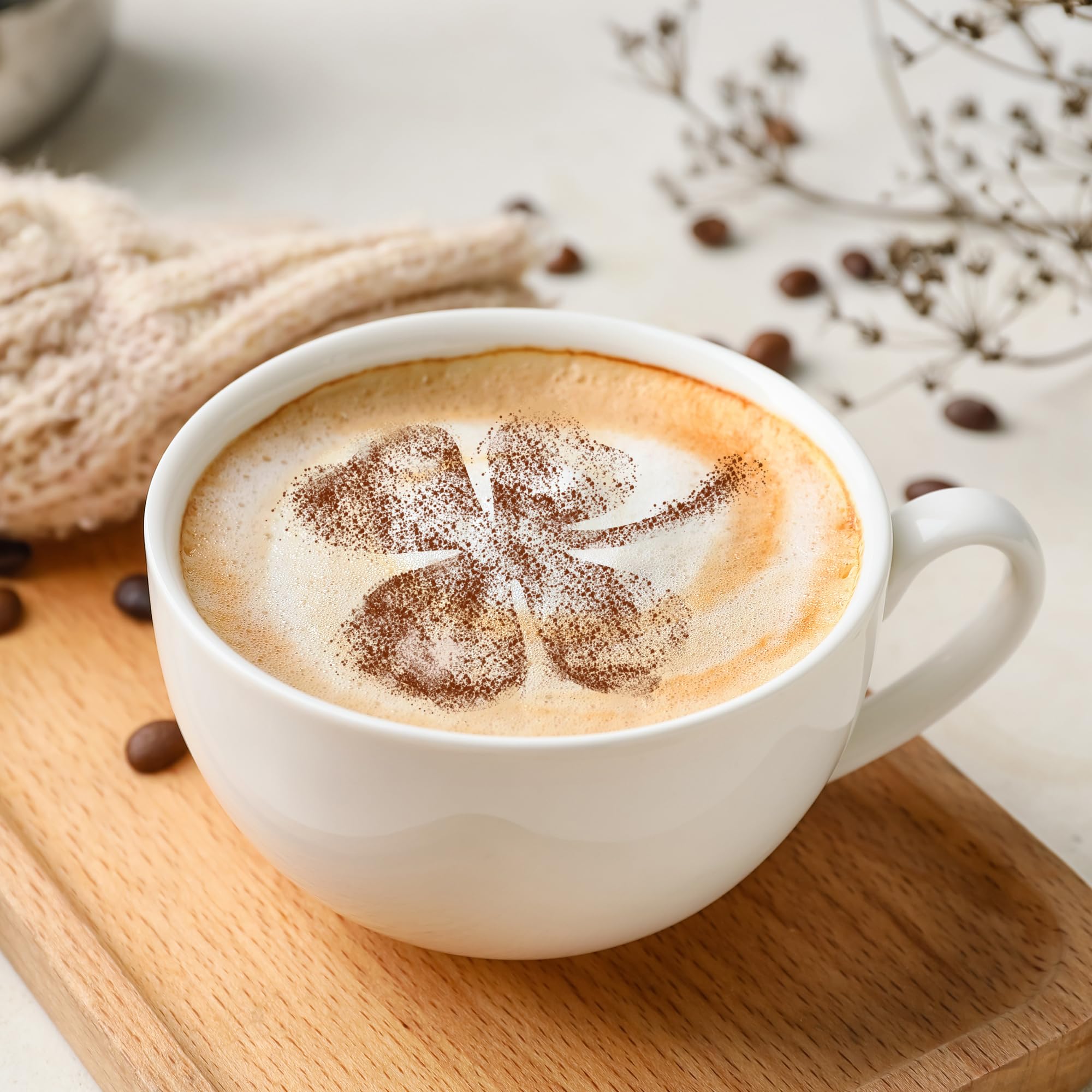 NAKLEO Coffee Cookies Decoration Reusable Plastic Baking Stencil - 7x7cm and 11x11cm / 2.8'x2.8' and 4.3'x4.3' - Coffee Heart Beans - Art Craft DIY Biscuit Pastry Cake Glaze Kitchen