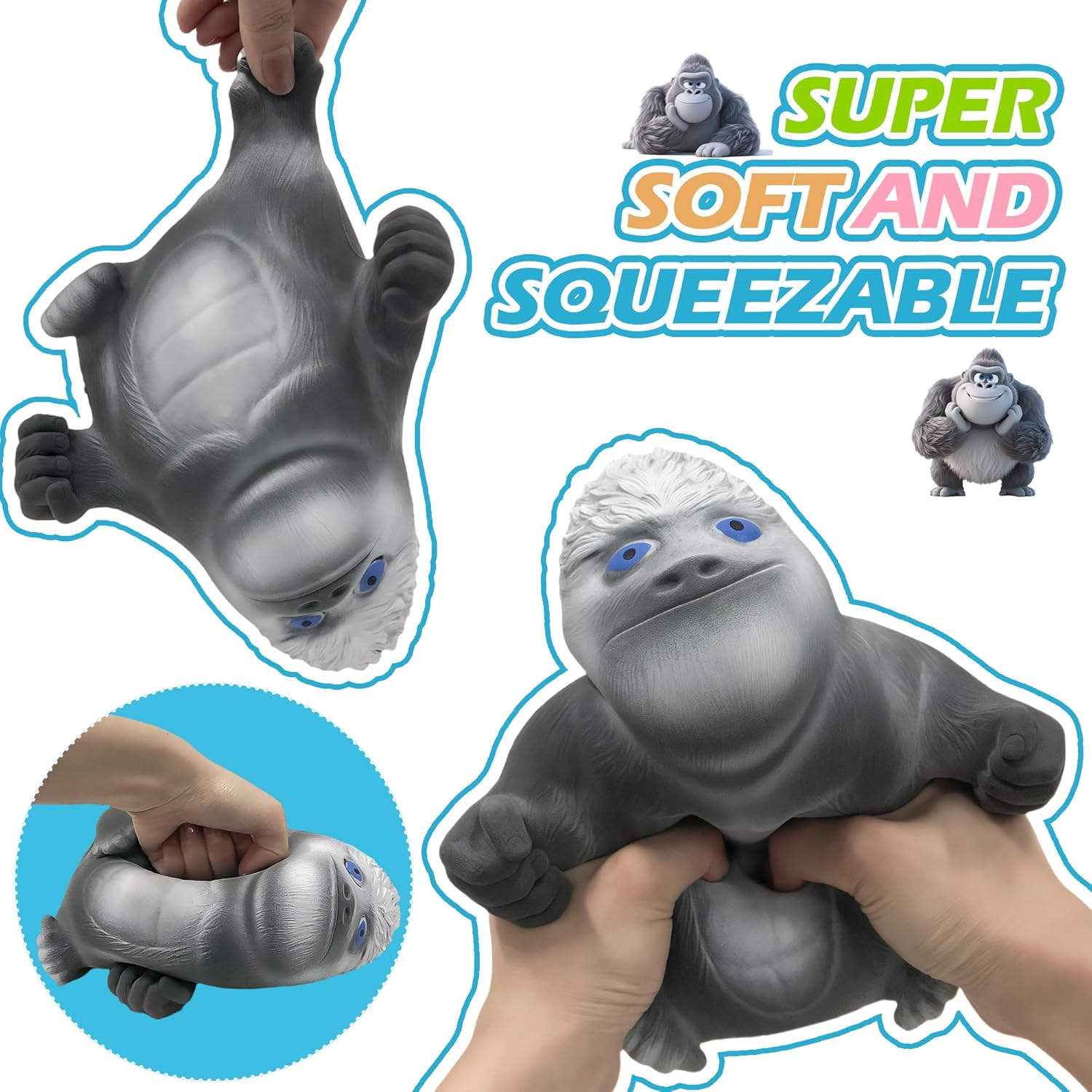 Condition photo showing New/Like New for Stretchy Monkey Fidget Toy, Gorilla Squishy Toys - Pull, Squish & Relax! Stress Relief Glue-Sand Filled Rubber Gorilla, Elastic Stretchable, Sensory Squeeze Toys for Kids and Adults Anxiety Relief