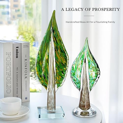 Miniatura 6 de QFkris Escultura de hoja de árbol de la vida de vidrio soplado para decoración del hogar, estatua decorativa de vidrio soplado a mano de 16 pulgadas