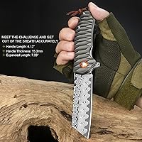 Vista 6 de Cuchillo de bolsillo AUBEY de Damasco con mango de aluminio, cuchillo plegable de acero de Damasco de 3.14" (8 cm), hoja con afilado hueco, cuchillo