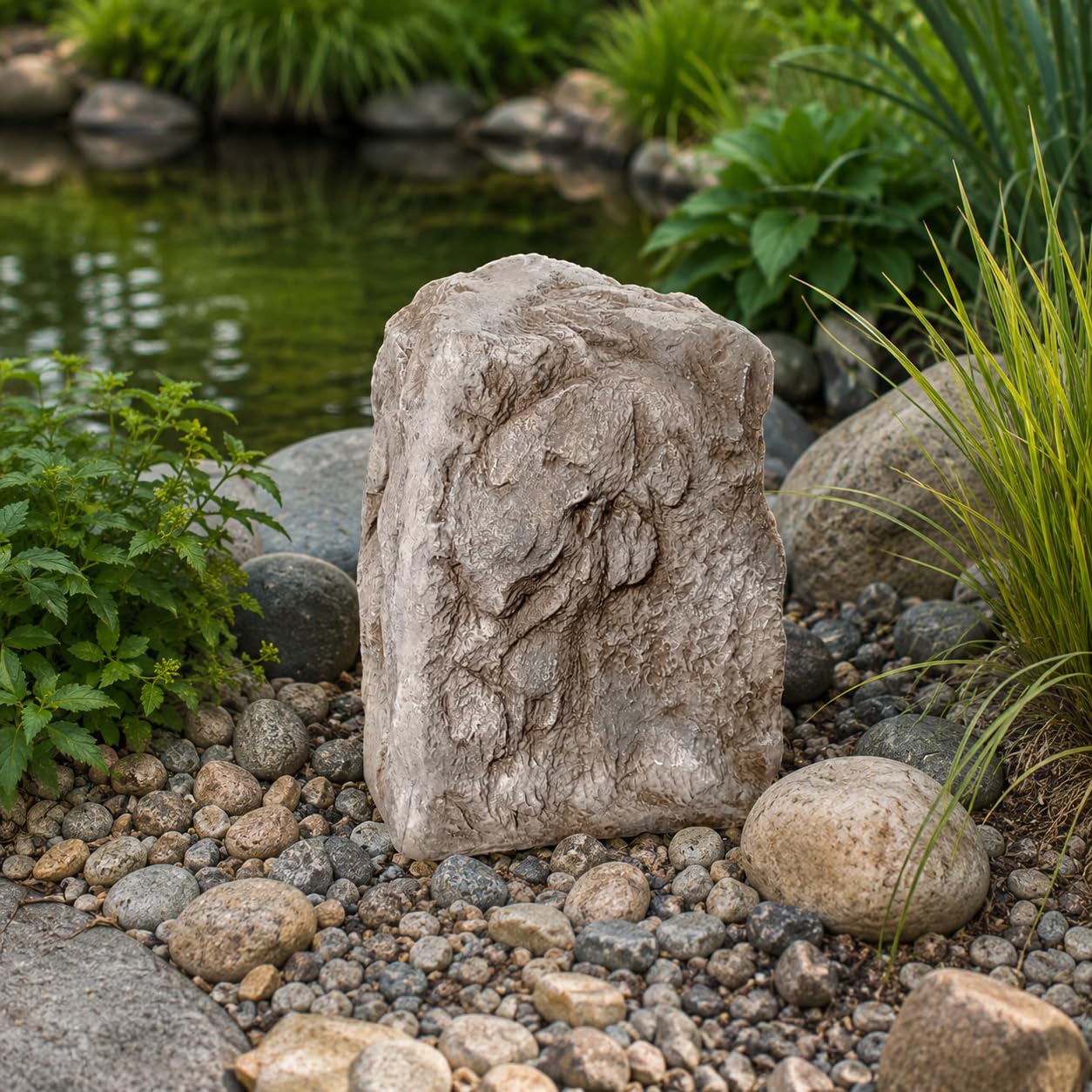 Copertura per rocce da giardino, effetto arenaria, rocce artificiali, 28 x 40 cm, copertura pompa