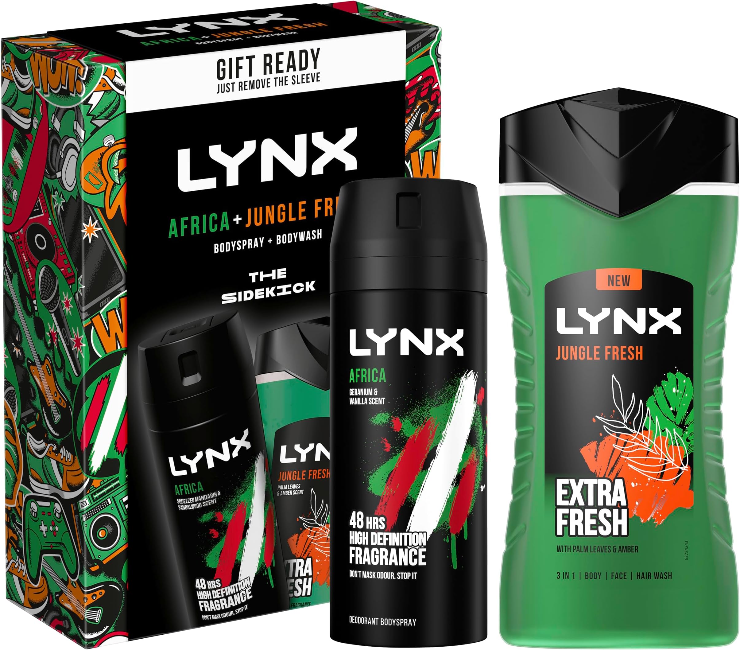 Africa & Jungle Fresh The Sidekick Duo Gift Set ith 3-in-1 Body, Face,Hair Wash & Body Spray Deodorant