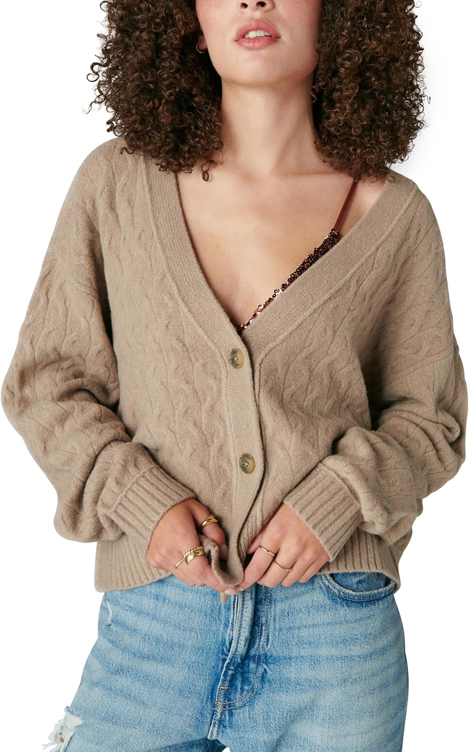 Lucky Brand Womens Lucky Brand Women's Cozy Cable Stitch Cardigan