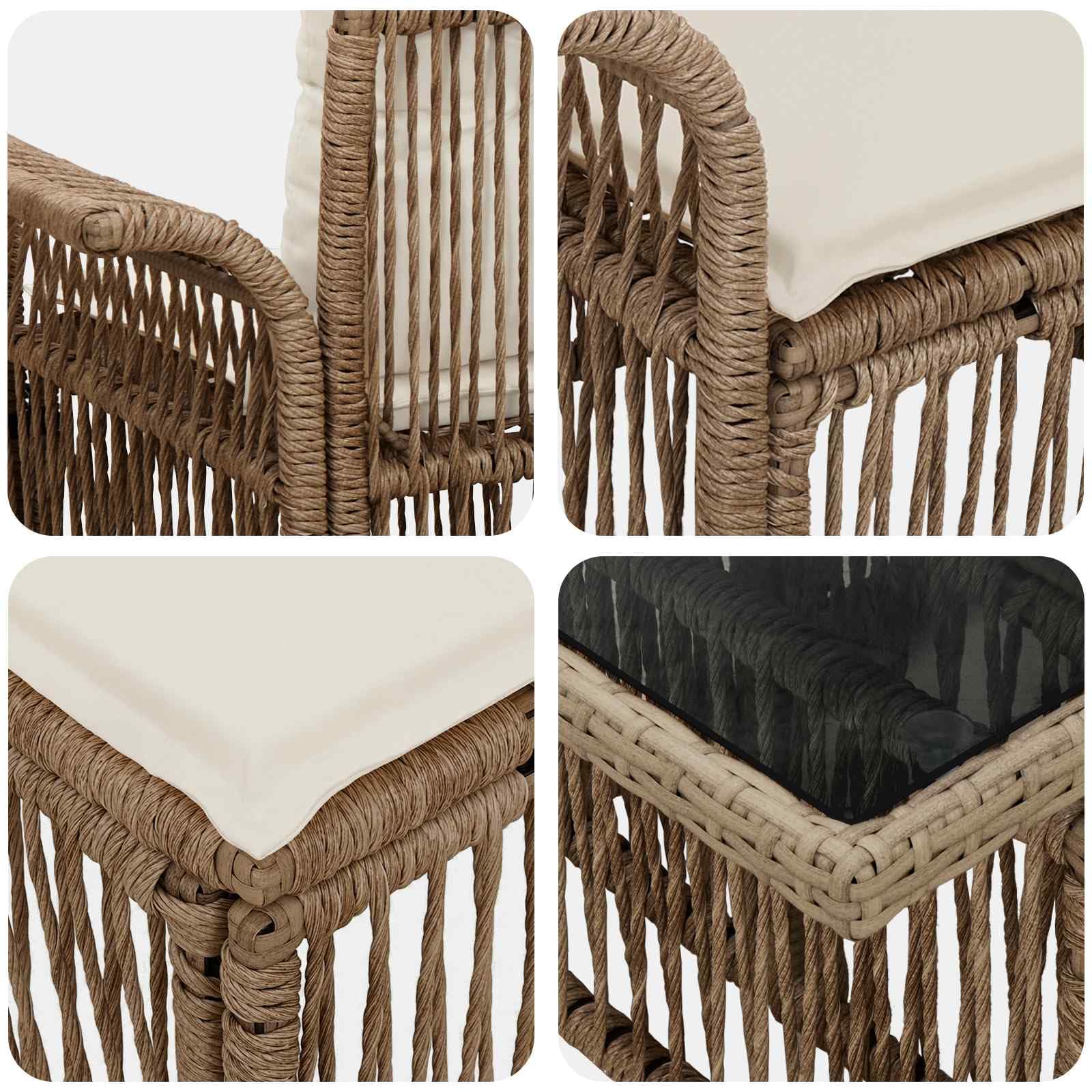 Zestaw 7-częściowy zestaw wypoczynkowy beżowy | Stół z regulacją wysokości 44-73 cm, stal malowana proszkowo, syntetyczny rattan, zdejmowane poduszki
