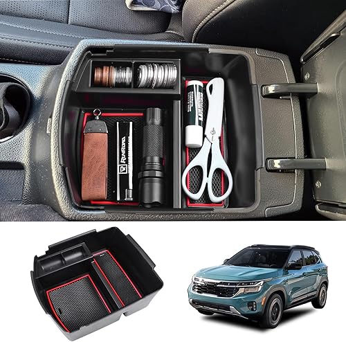 RUNROAD Bandeja organizadora de consola central compatible con accesorios Kia Seltos 2020 2021 2022 2023 bandeja de inserción de ABS soporte de caja