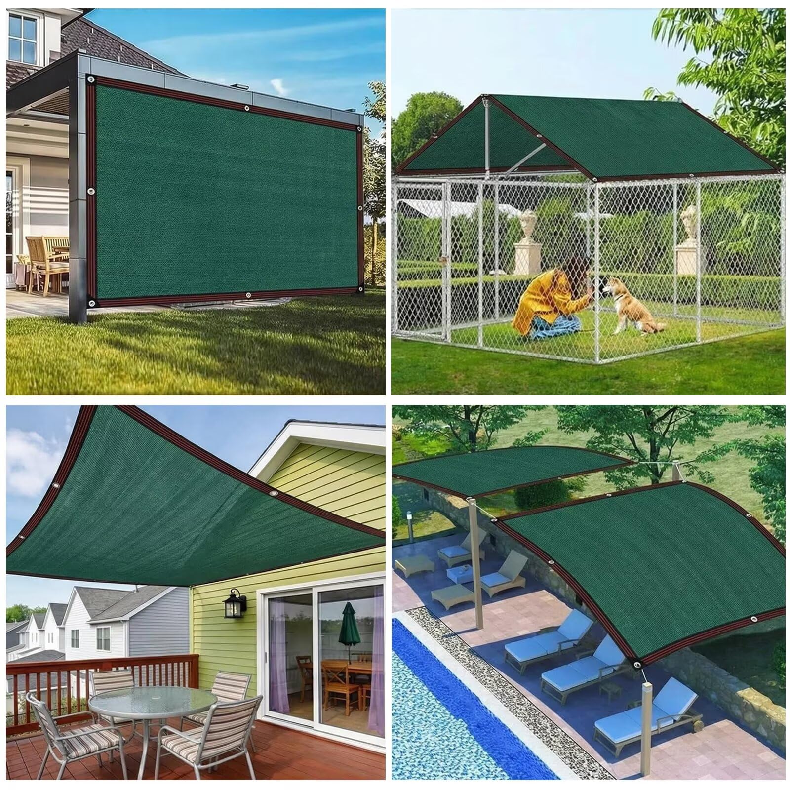 90% Sun - Lona de malla verde oscuro de 25 x 25 pies con ojales para patio al aire libre, invernadero, pollo, balcón, protección UV y cubierta de protección solar