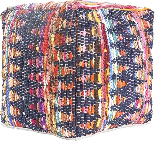 Miniatura 140 de L.R. Resources Inc LR Home Puf otomano de transición de poliéster gris/marfil para decoración del hogar | Reposapiés hecho a mano para decoración de