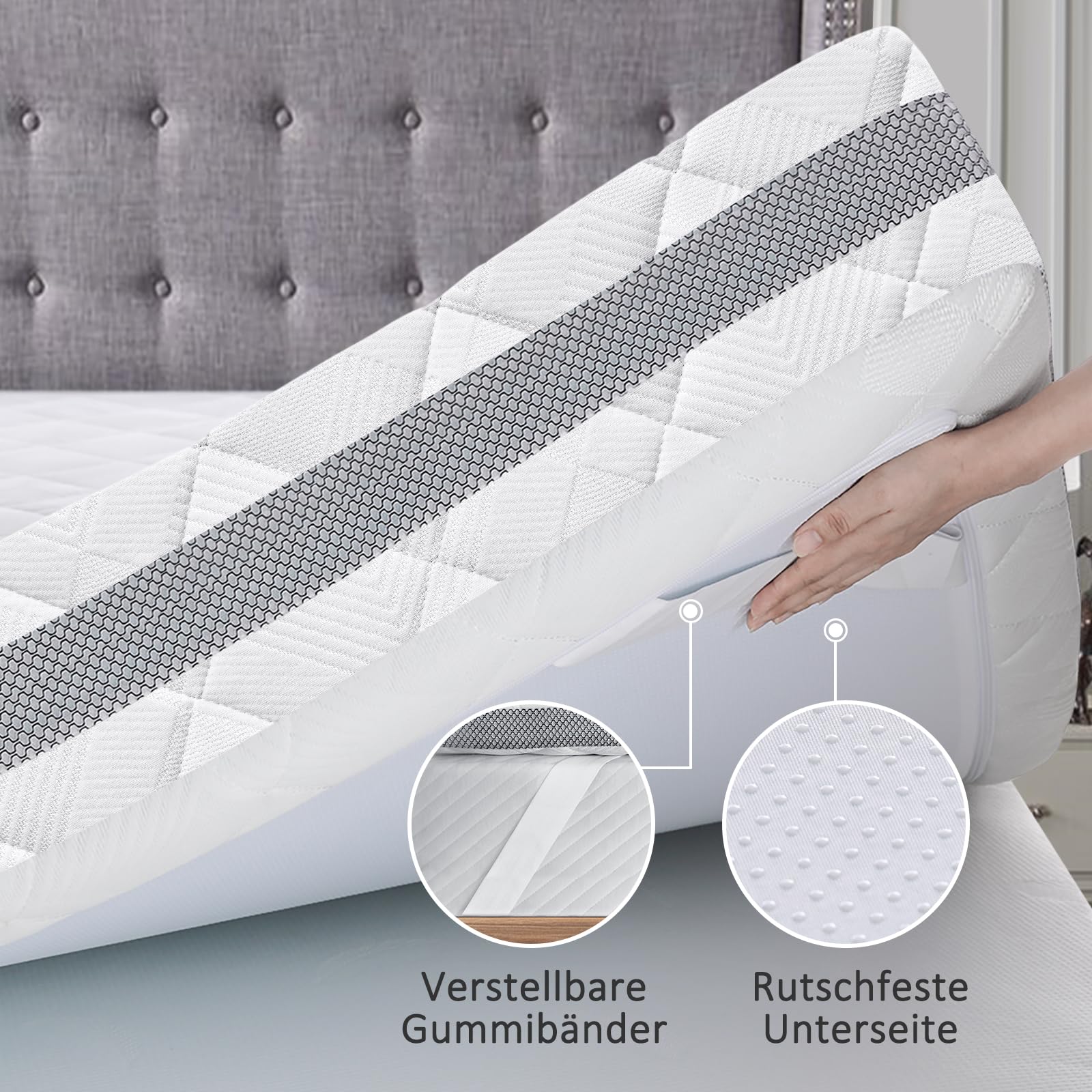 BedStory Topper 180 x 200 cm, H3 H4 van 10 cm hoog, gel koudschuim, harde matrastopper voor bed, boxspringbed, slaapbank, caravan, Öko-TEX®-gecertificeerde matrastopper met wasbare overtrek