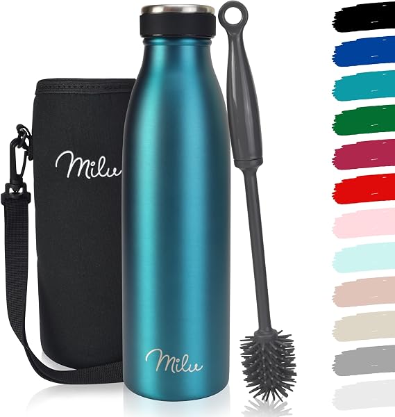 Milu Gourde en acier inoxydable 350 ml 500 ml, 750 ml, 1000 ml, 1,5 l – Bouteille isotherme, bouteille d'eau isolée, double paroi anti-fuite, convient aux acides carboniques (Vert, 500ml) - 1