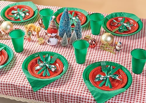 Miniatura 7 de FULING Juego de vajilla desechable de 175 piezas, platos de plástico y servilletas de papel, cubiertos para servir 25 juegos para cumpleaños,