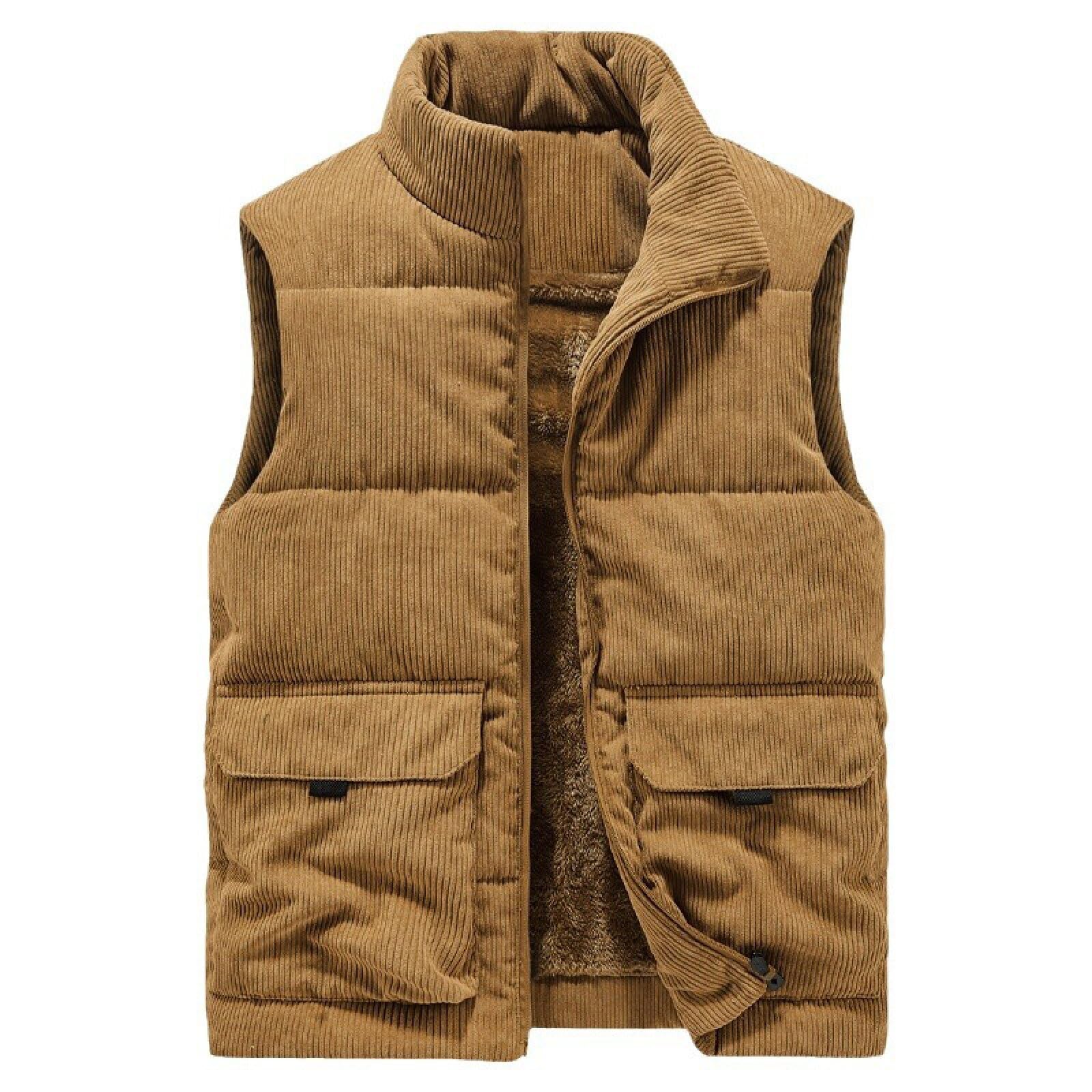 Hombre Chaleco de Pana, Chaqueta con Forro Polar Calentador sin Mangas Acolchada, Chalecos Invierno con Cremallera