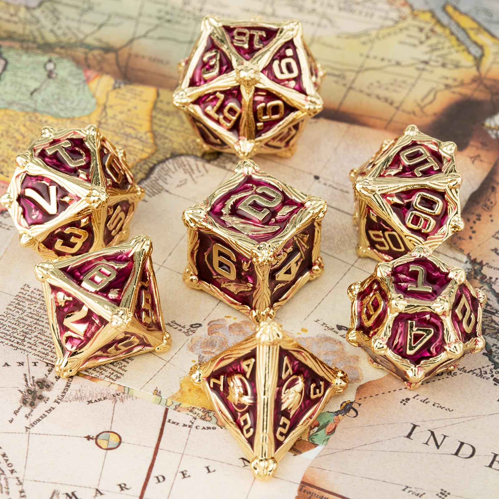 Surpass DND dice Set Metal Polyhedral Dice RPG MTG dice d&d dice 7piece Set red for Dungeons and Dragons (Rose Gold)
