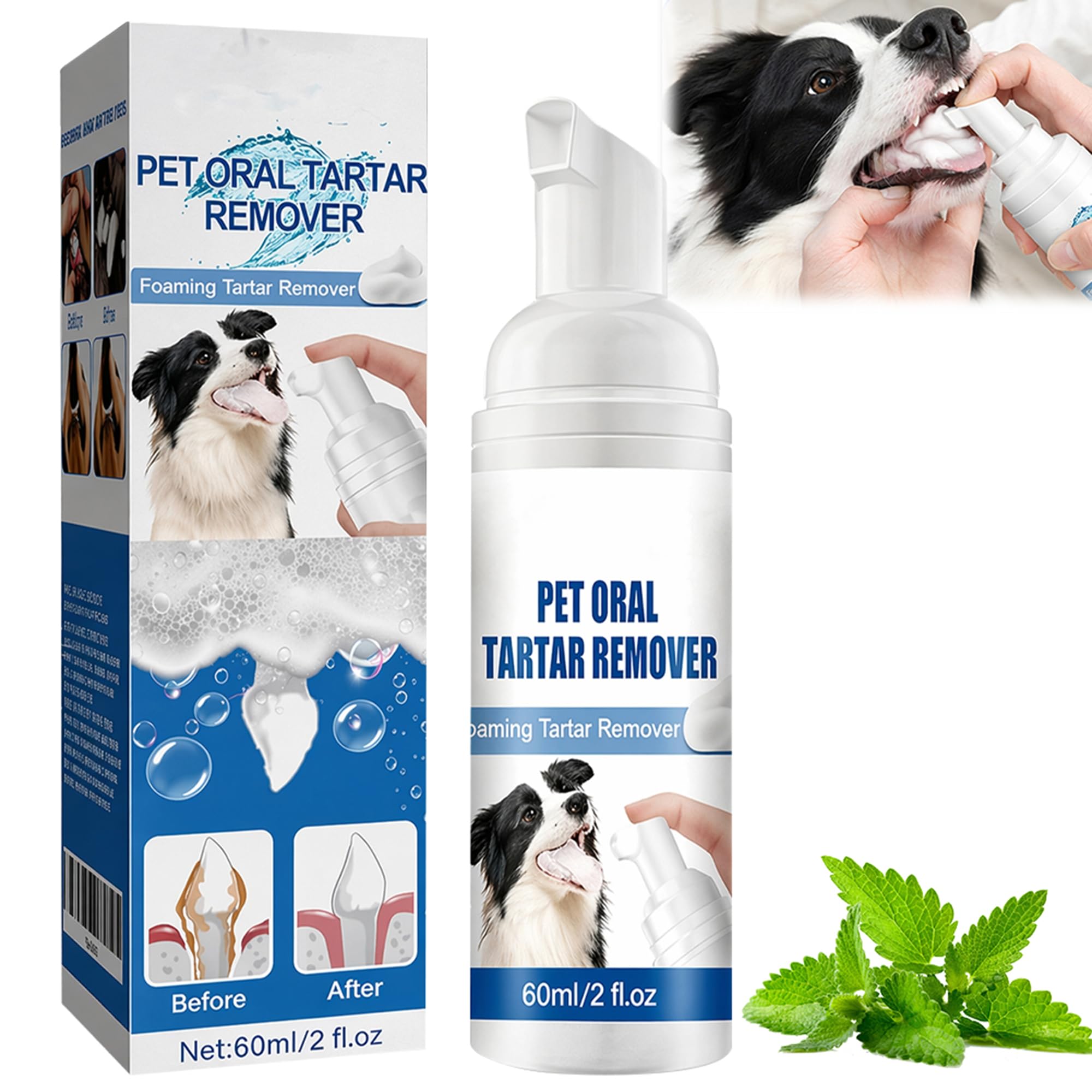 Pet Oral Tartar Remover Spray, Foaming Dental Care for Dogs Teeth Cleaning, Tartar & Plaque Remover for Fresh Breath, Dog Breath Freshener, Reduce Tartar for Cats and Dogs