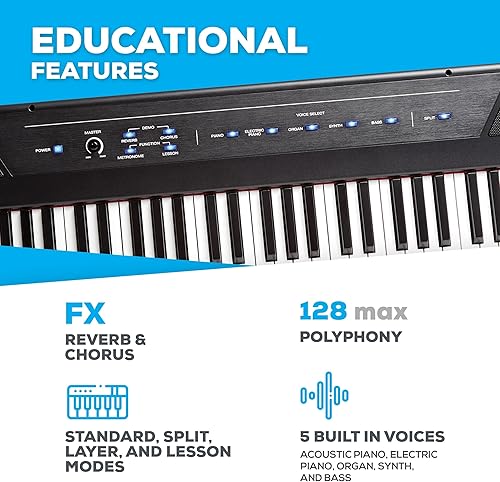 Miniatura 3 de Alesis Recital - Teclado de piano digital de 88 teclas con teclas semi-pesosas 2 altavoces de 20W 5 voces modo dividido capa y lección FX y