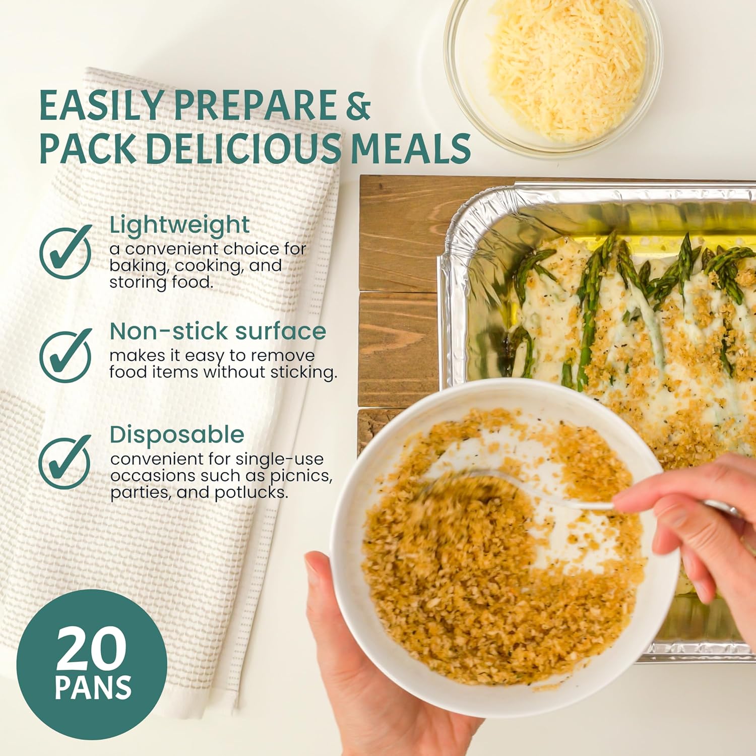 FUNSTITUTION Aluminum Foil Pans 13x17 (20 Pack) - Disposable Aluminum Baking Pans With High Heat Conductivity For Grilling, Cooking, Storing, Prepping, Disposable Pans and Tin Foil Pan