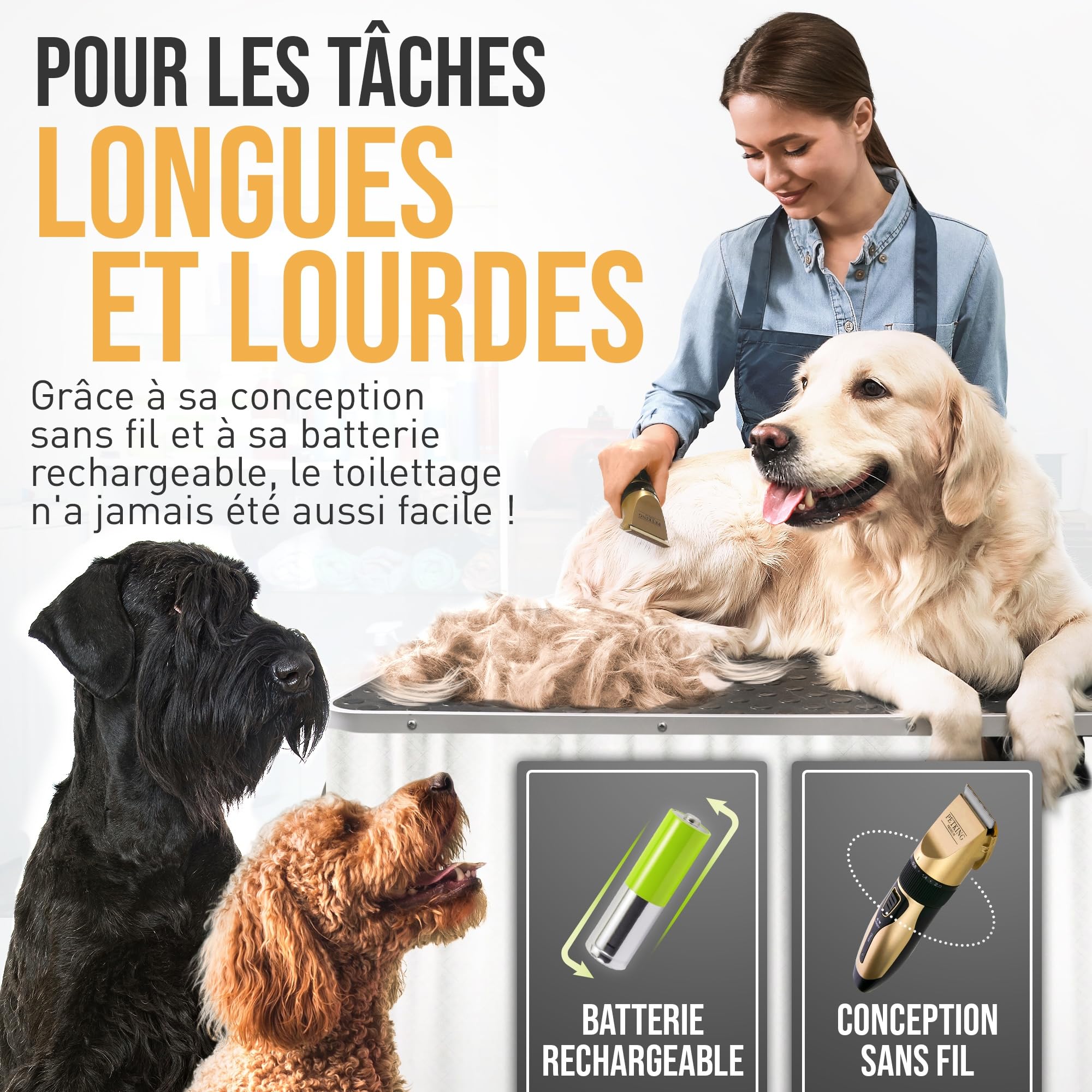 PetKing Premium Tondeuse pour Chiens, Kit de Toilettage Professionnel pour Pelages épais, Compatible Avec les Chiens et les chats. Tondeuse Sans fil et Silencieuse, Idéale pour les Chien et les Chats