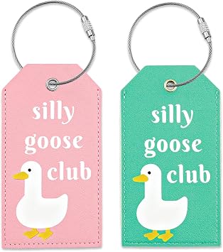 2pcs Silly Goose Luggage Tags Cute Travel Tags for Luggage Backpacks Handbag Cute Leather Identifiers Name Card for Men Women Bag