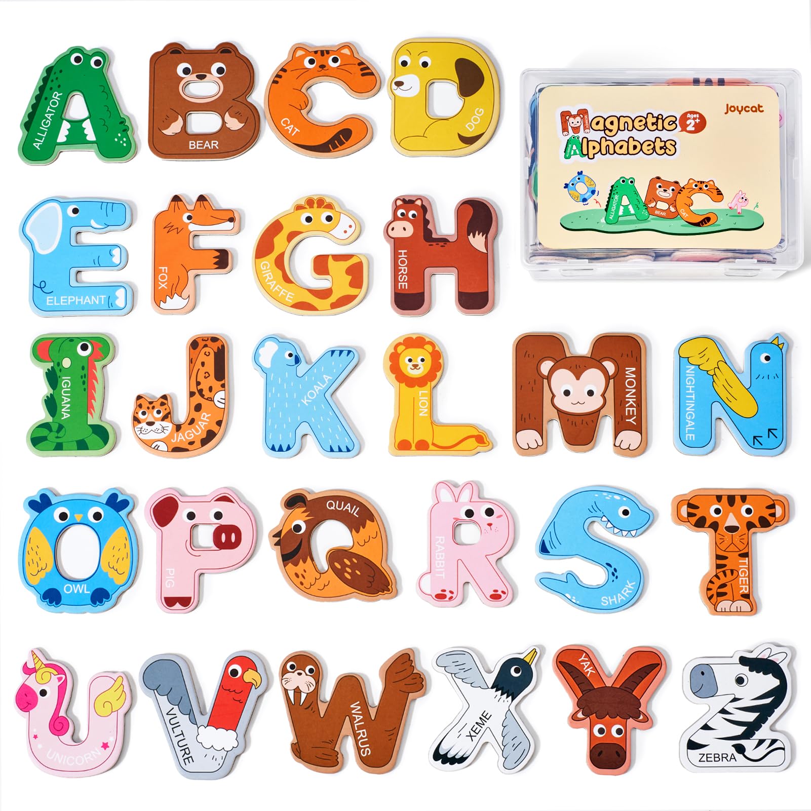 Wooden Thick Alphabet Magnets for Toddlers Fridge Large Size Cute Animal Colorful ABC Magnetic Letters 26 Uppercase Letters Educational Toy Set for Kids Toddlers Preschool Learning Spelling