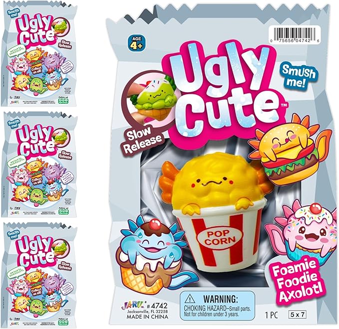 JA-RU Mini Foamie Axolotl Smushy Foodie (3 Axolotls Assorted) Ugly Cute Squishy Snack Toy for Boys & Girls. Slow Release Fidget for Kids, Teen, & Adult. Snaxolotl Collectible Party Favor. 4742-3