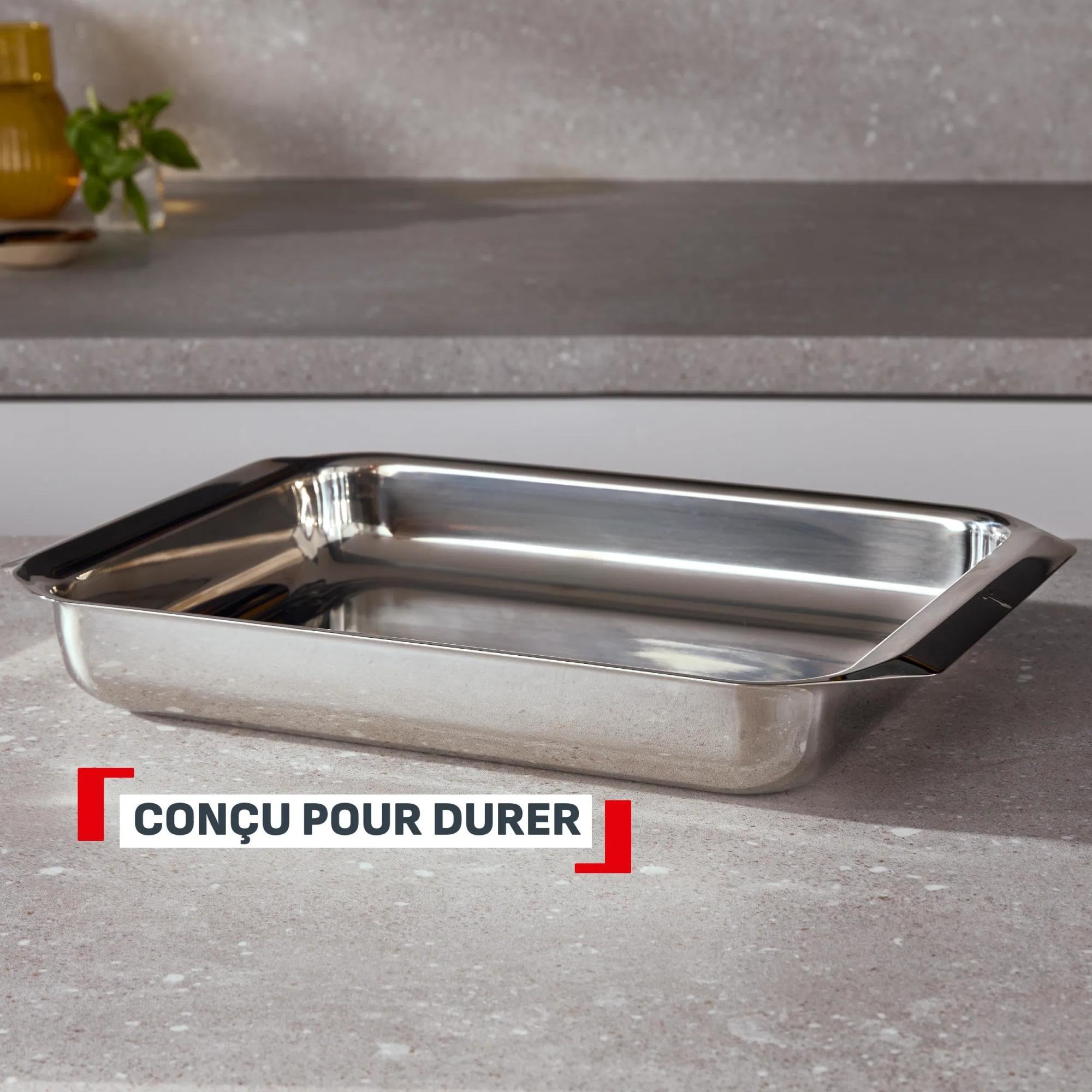 Tefal Excellence Ceramic, Lot de 3 plats à four, Plats petit/moyen en alu et céramique antiadhésifs et grand plat en inox, Garantie 10 ans, J180S304