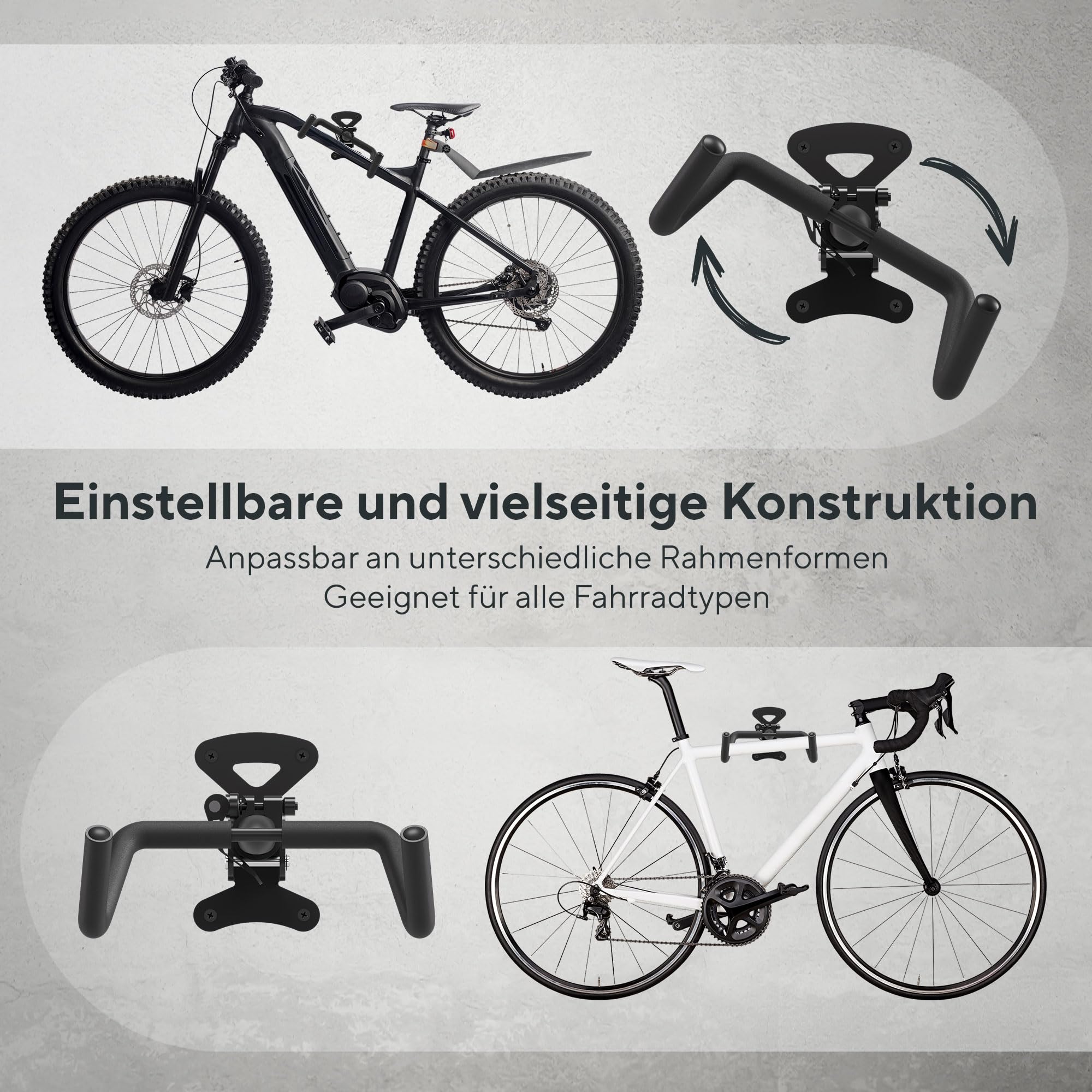 Uchwyt Rowerowy na Ścianę Poziomy Składany – Wieszak na Rower do E-Bike, MTB, Gravel i Roweru Szosowego do 25 kg | Stojak do Garażu, Piwnicy i Mieszkania