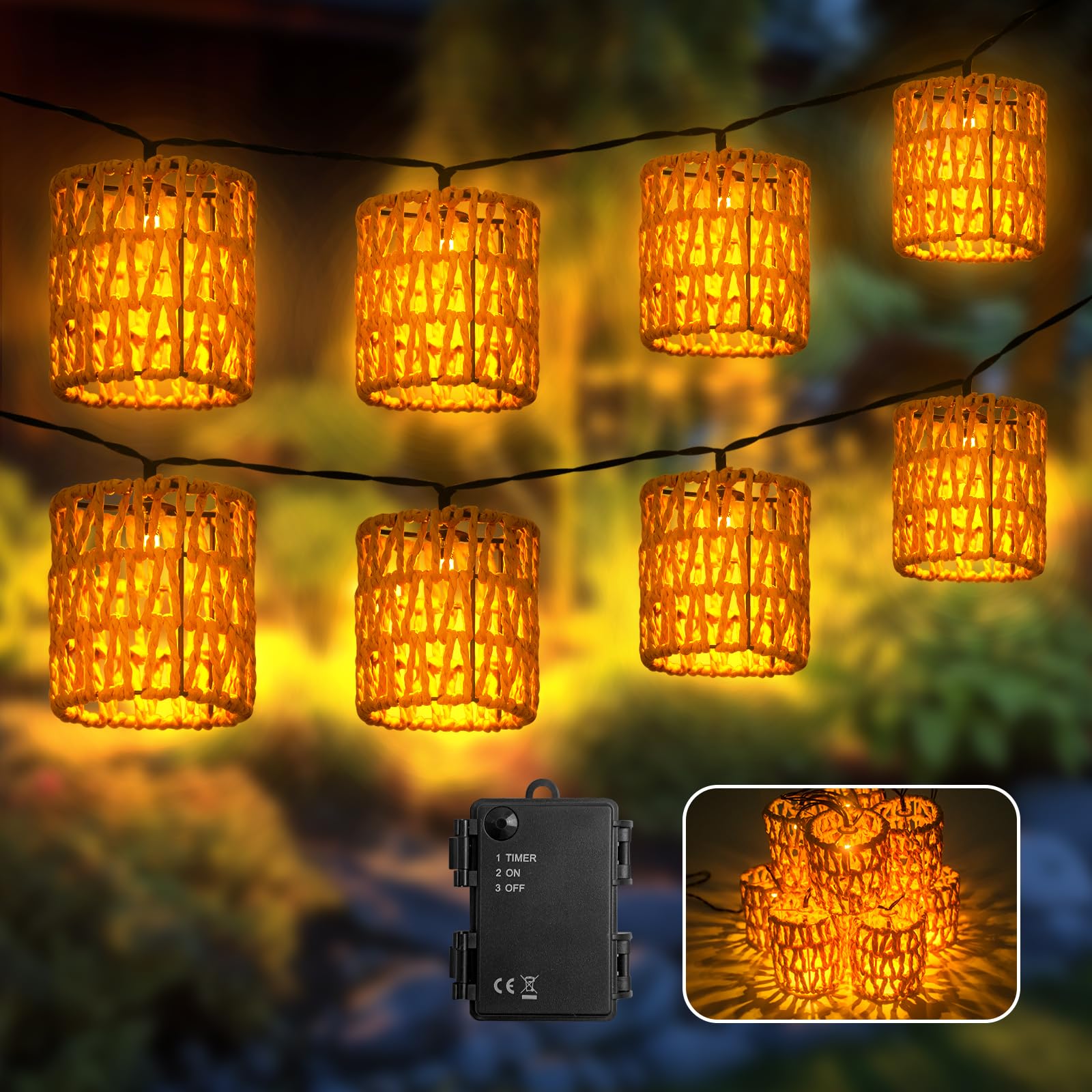 Ciskotu Solar Lichterkette Außen, 3M 10 LED Solar Lichterkette Aussen im Böhmischen Stil mit 8 Modi - Handgestrickte Solar Lampions Außen Wetterfest für Garten, Balkon, Terrasse, Zimmer