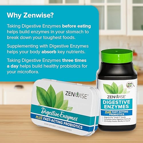 Miniatura 6 de Zenwise Health Digestive Enzymes Plus Suplemento de prebióticos y probióticos 180 porciones fórmula vegana para una mejor digestión y absorción de