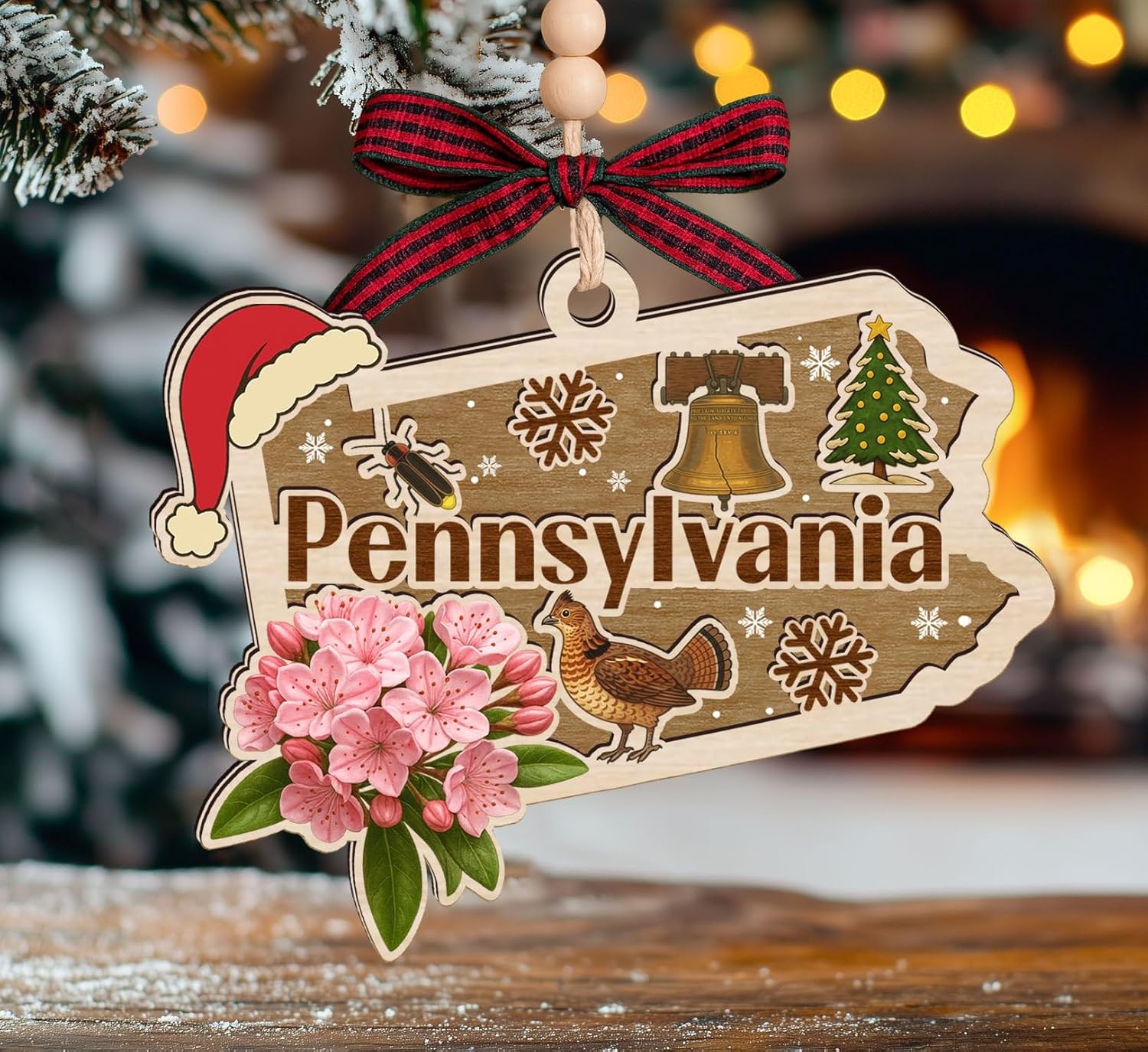 Pennsylvania State Christmas Wooden Ornament - State USA Ornament - Moving to Pennsylvania Gift - Travel Gift - 2 Layer Laser Cut Wooden Ornament - Image 2