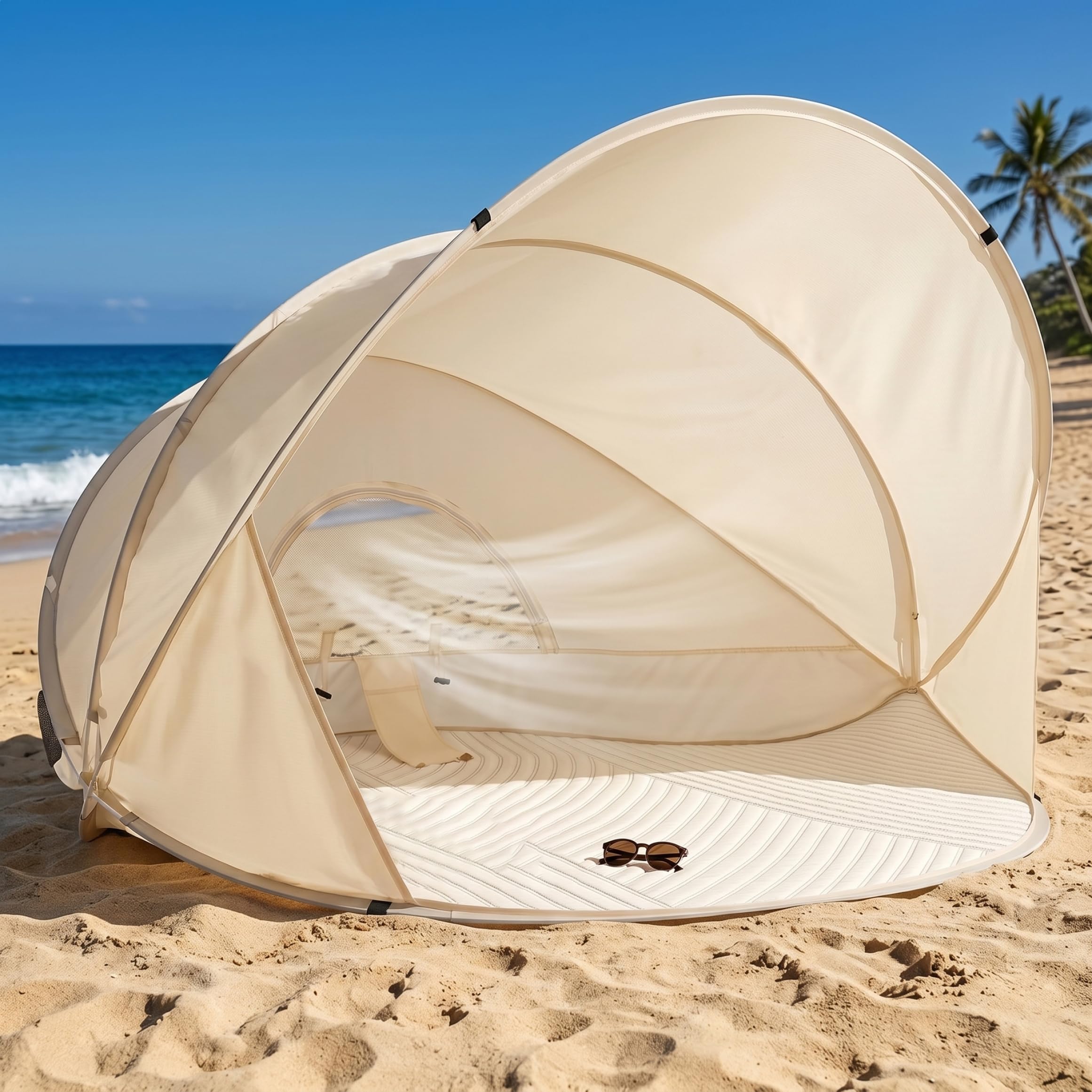 Tente de Plage Pop-up instantanée pour 3 à 4 Personnes, abri Solaire extérieur Portable avec Sac de Transport et Tapis Sol, 51, 2 x 51, 2 x 43, 3 Pouces, auvent pour Le Sable