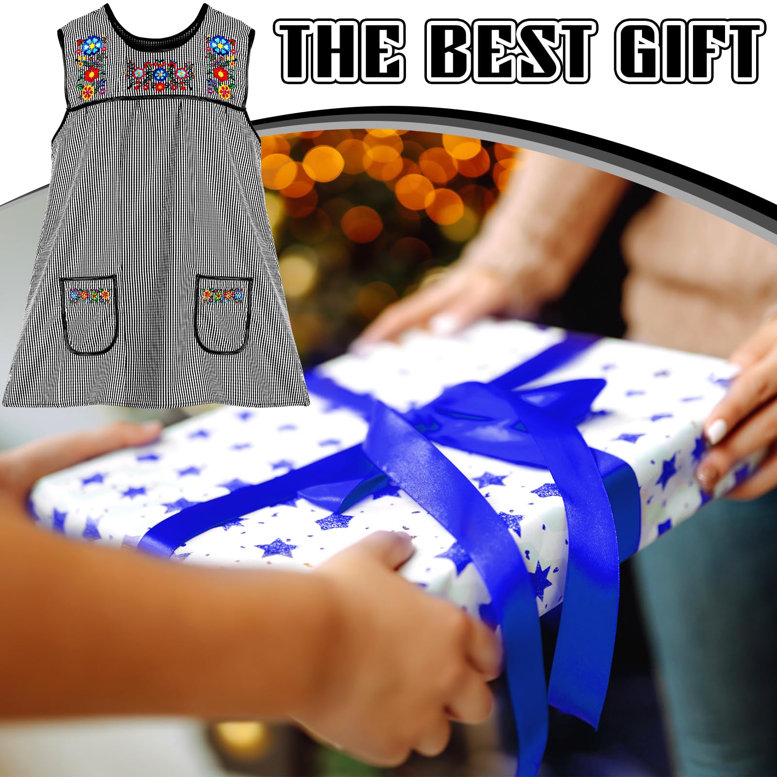 Coume Traditional Mexican Apron for Women Pocket Beautiful Flower Embroidery Apron Mandile Para Mujer Grandma Gift