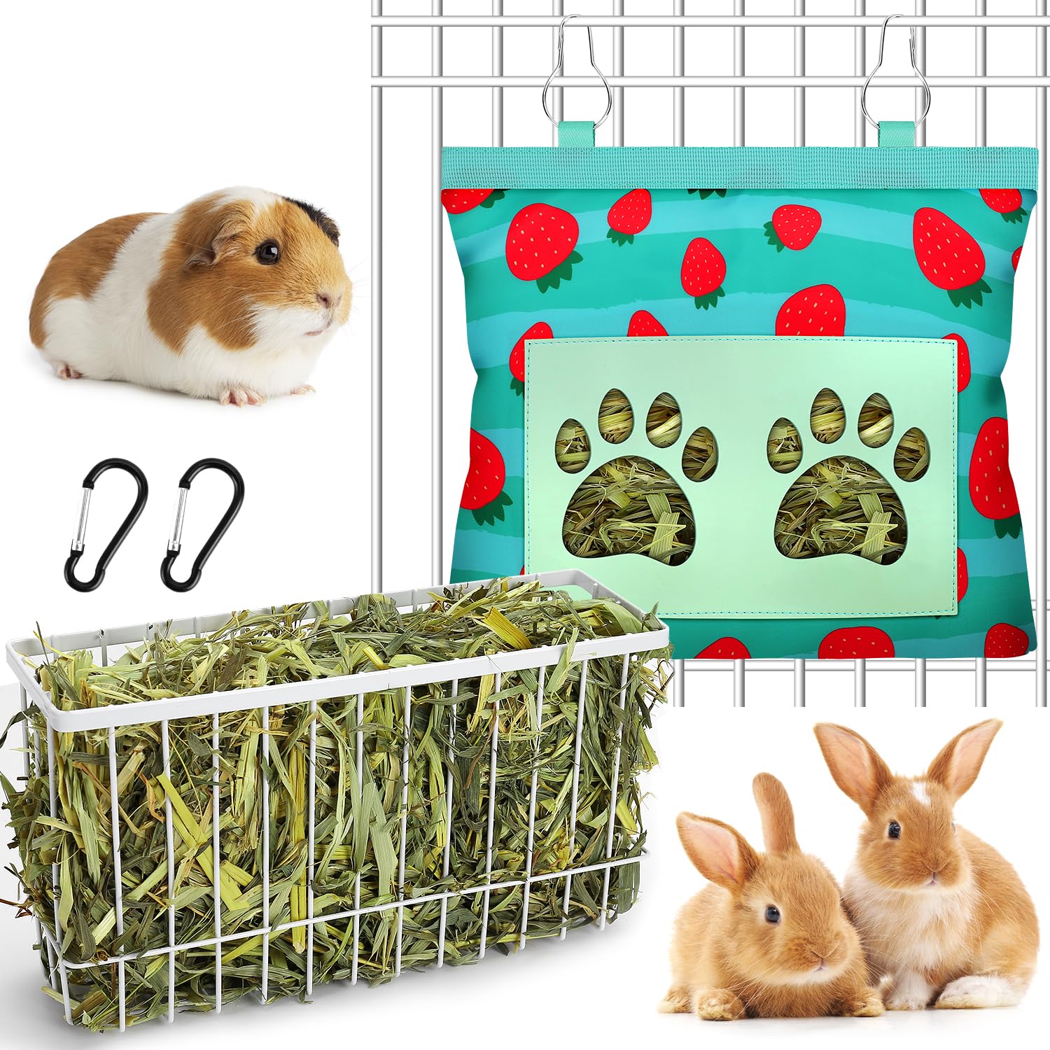 2PCS Rabbit Hay Feeder Metal Guinea Pig Hay Rack for Guinea Pig Grass with Large Heavy-Duty Metal Frame Hay Holder Feeders for Rabbits Guinea Pigs,Small Animal Basket with Hook Metal Feeding Racks