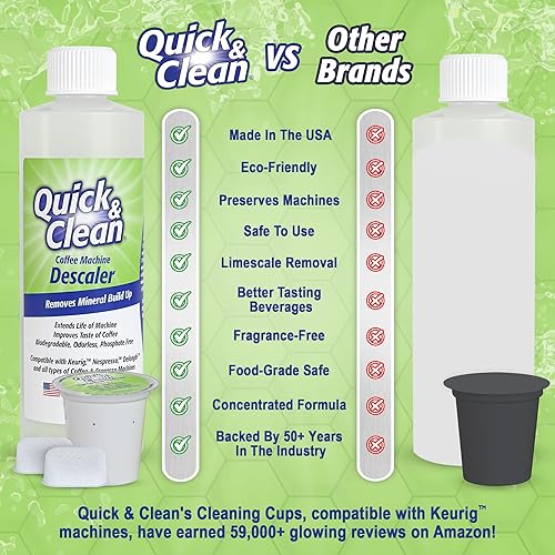 Miniatura 6 de Quick & Clean 4-Pack of Cleaning Cups + 2 Filters with Descaler Bundle (2 Total Uses) - 2.0 Compatible, Descaling Solution for Keurig, Nespresso,