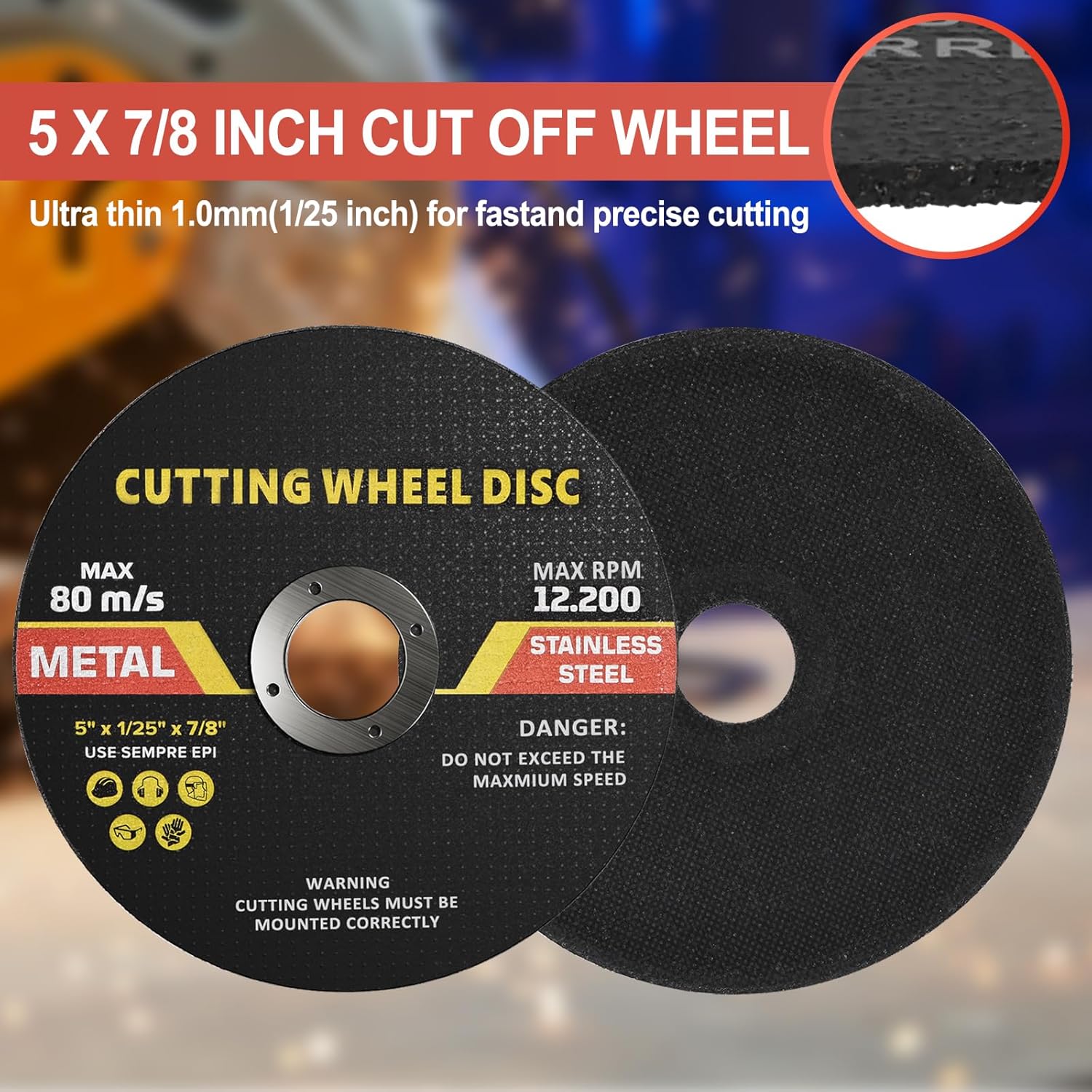 NORJIN 100 Pack 5 inch Cut Off Wheels, 5" x.040 x7/8" Ultra Metal & Stainless Steel Cutting Wheel, Professional Fast Cutting Disc for Angle Grinder