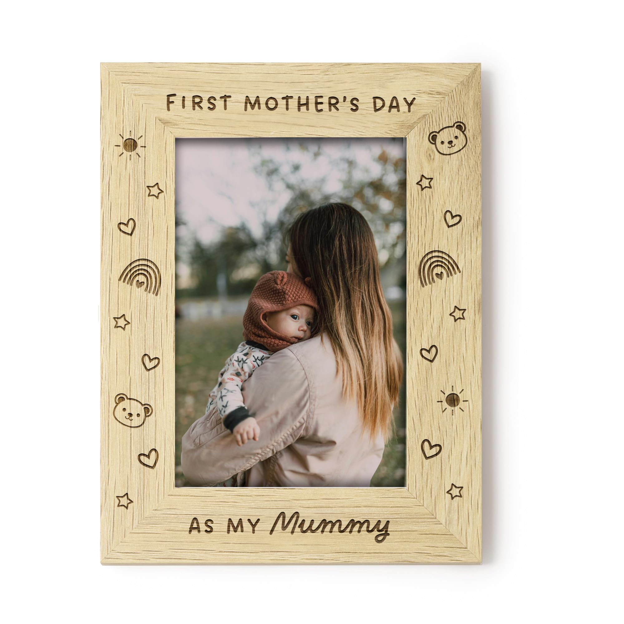 First Mother’s Day Photo Frame 4x6, Engraved Wooden Frame Gift for New Mum, 1st Mothers Day As My Mummy, Present from Baby, Mum Keepsake Picture Frame (Portrait)