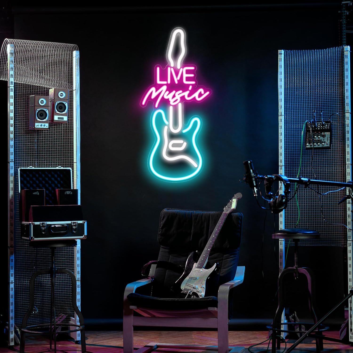 Kavaas Live Music Neon Sign for Wall Decor, LED Guitar Shaped Sign for Music Studio, Bar, Bedroom, Party, Man Cave - Best Gifts for DJs Enthusiast, Birthday, Christmas - Image 5