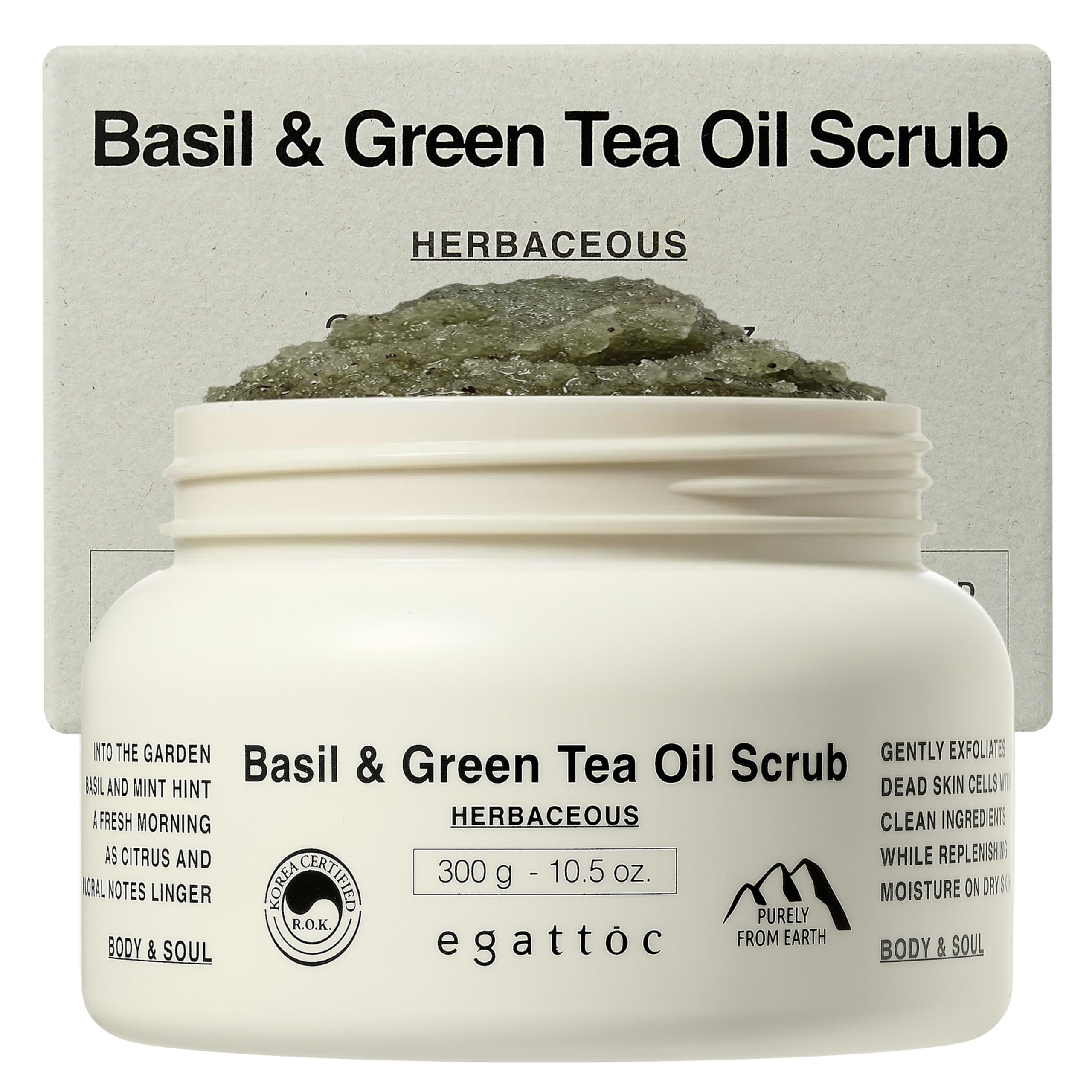 Egattoc Himalayan Salt Body Scrub, Basil & Green Tea Exfoliating Oil Scrub with BHA LHA, Moisturizing Body Polish for Sensitive Skin, Soothing Mugwort