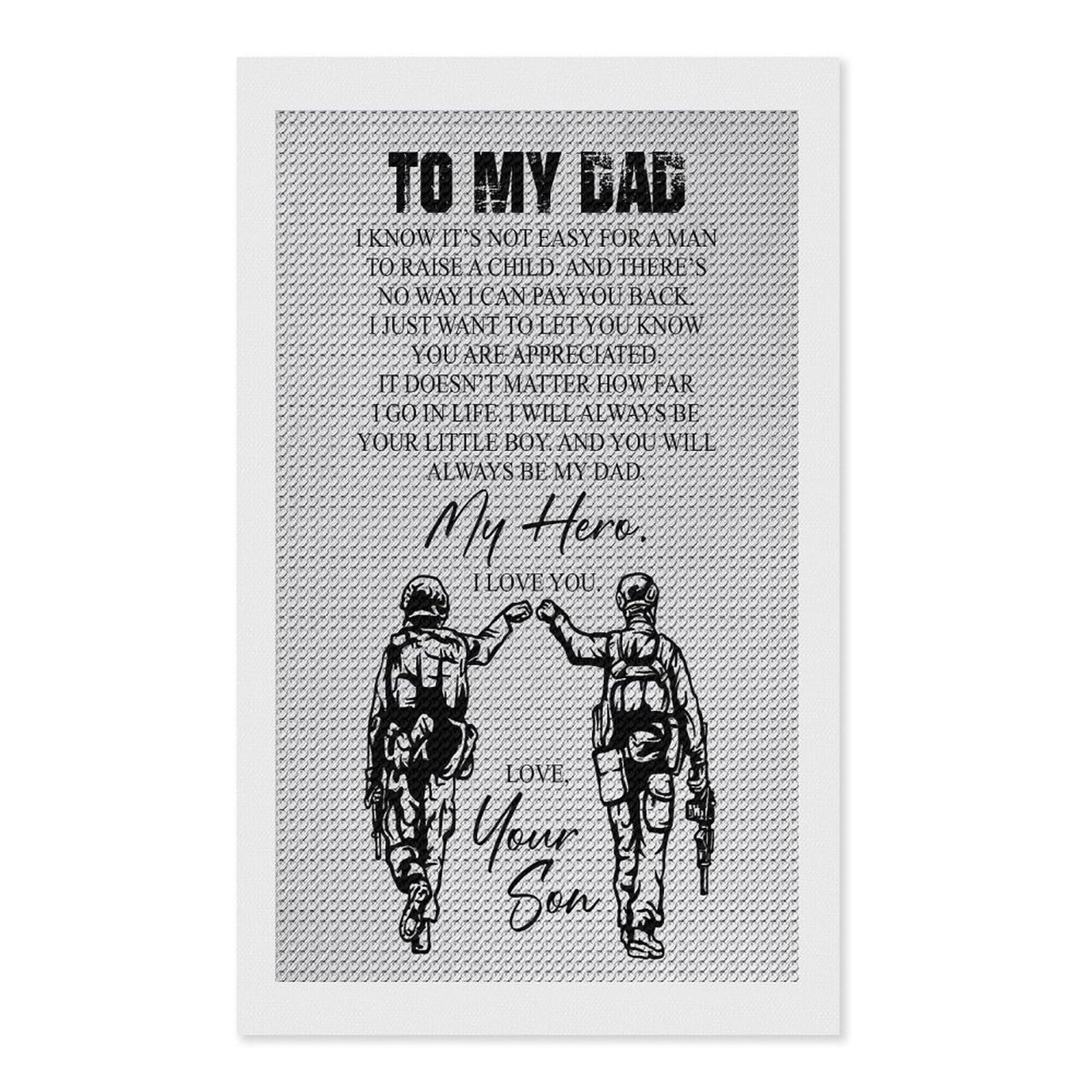 Junmoney Soldier Dad & Son Diamond Painting Canvas Kit 12"x20", Adhesive Canvas, Living Room Decor, Farmhouse Decor, Winter Craft
