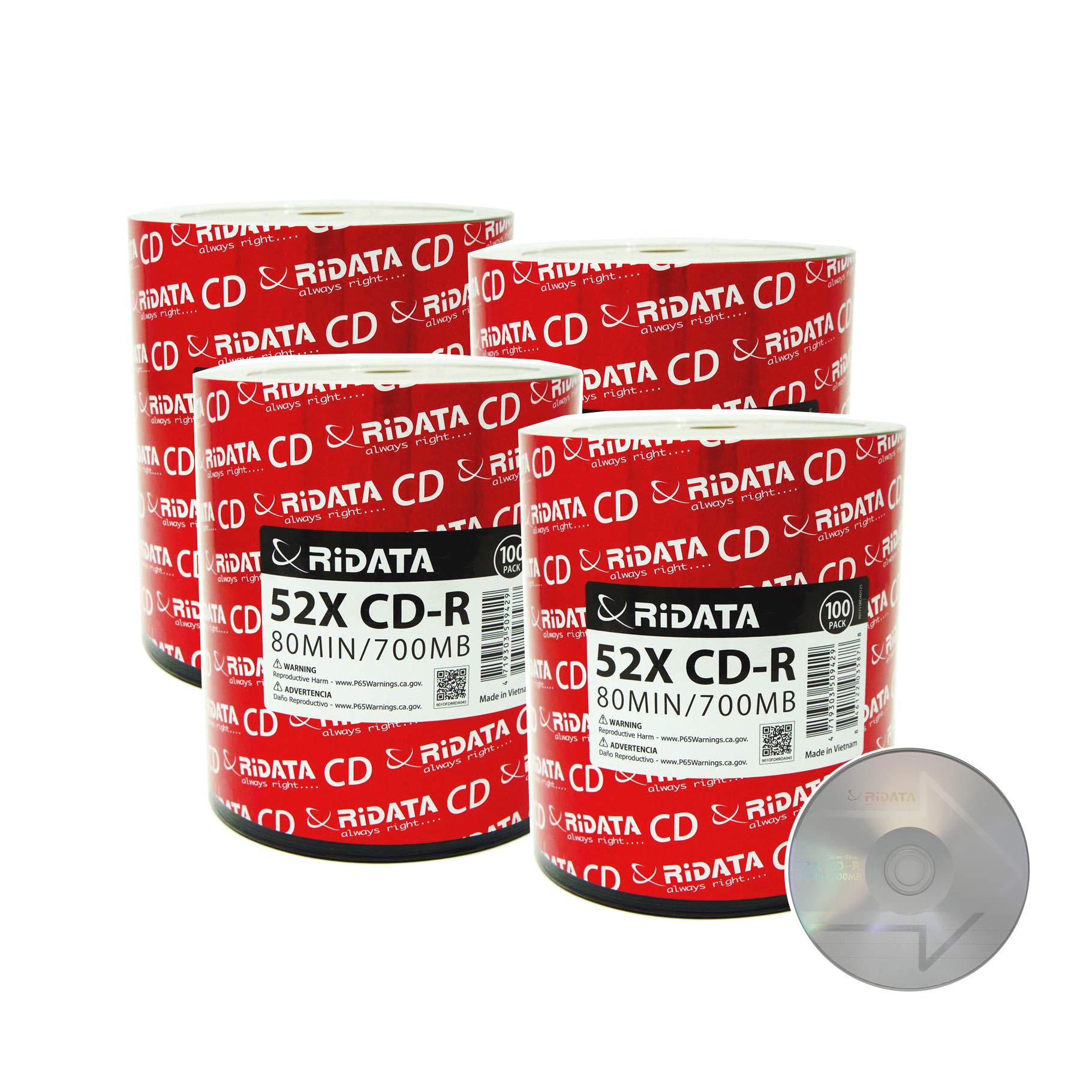 400 Pack Ridata CD-R 52X 700MB 80Min Branded Logo Blank Media Recordable Disc