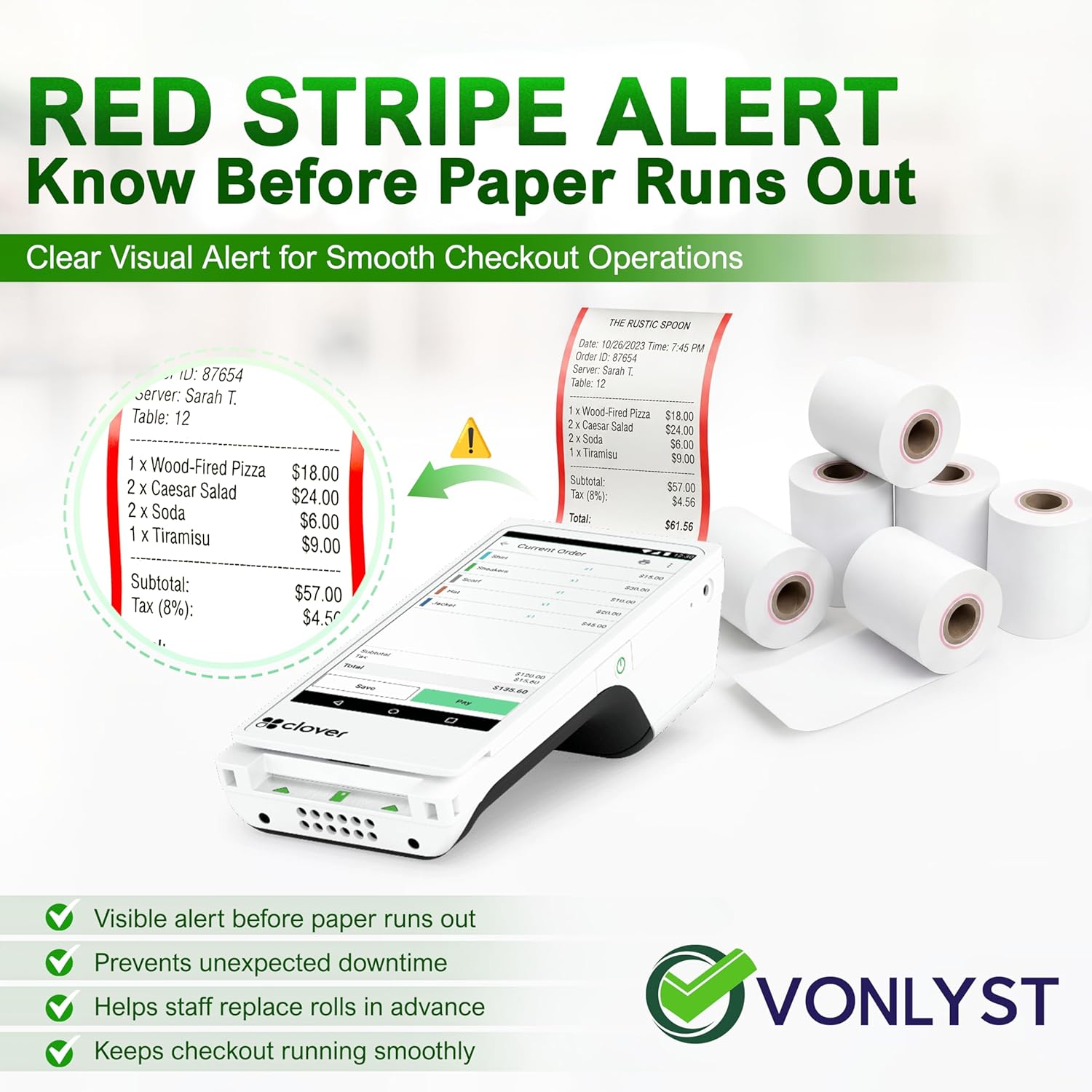 Clover Flex Paper Rolls 2 1/4" x 55’ Thermal Receipt Paper – 30 Rolls Pack - BPA Free POS Printer & Credit Card Machine Compatible C400 C401 C403 C405 C406