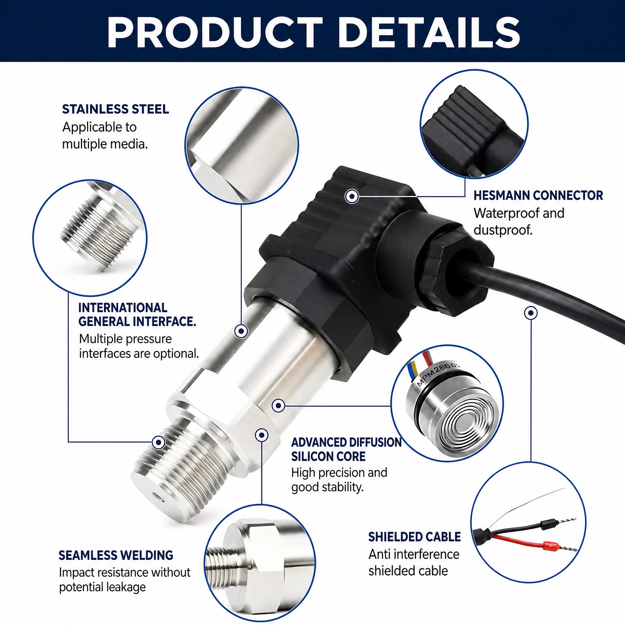 Transmetteur de pression de silicium de sonde de transducteur 4-20mA G1 / 4"sortie pour le pour l'eau (0-0.5MPA)