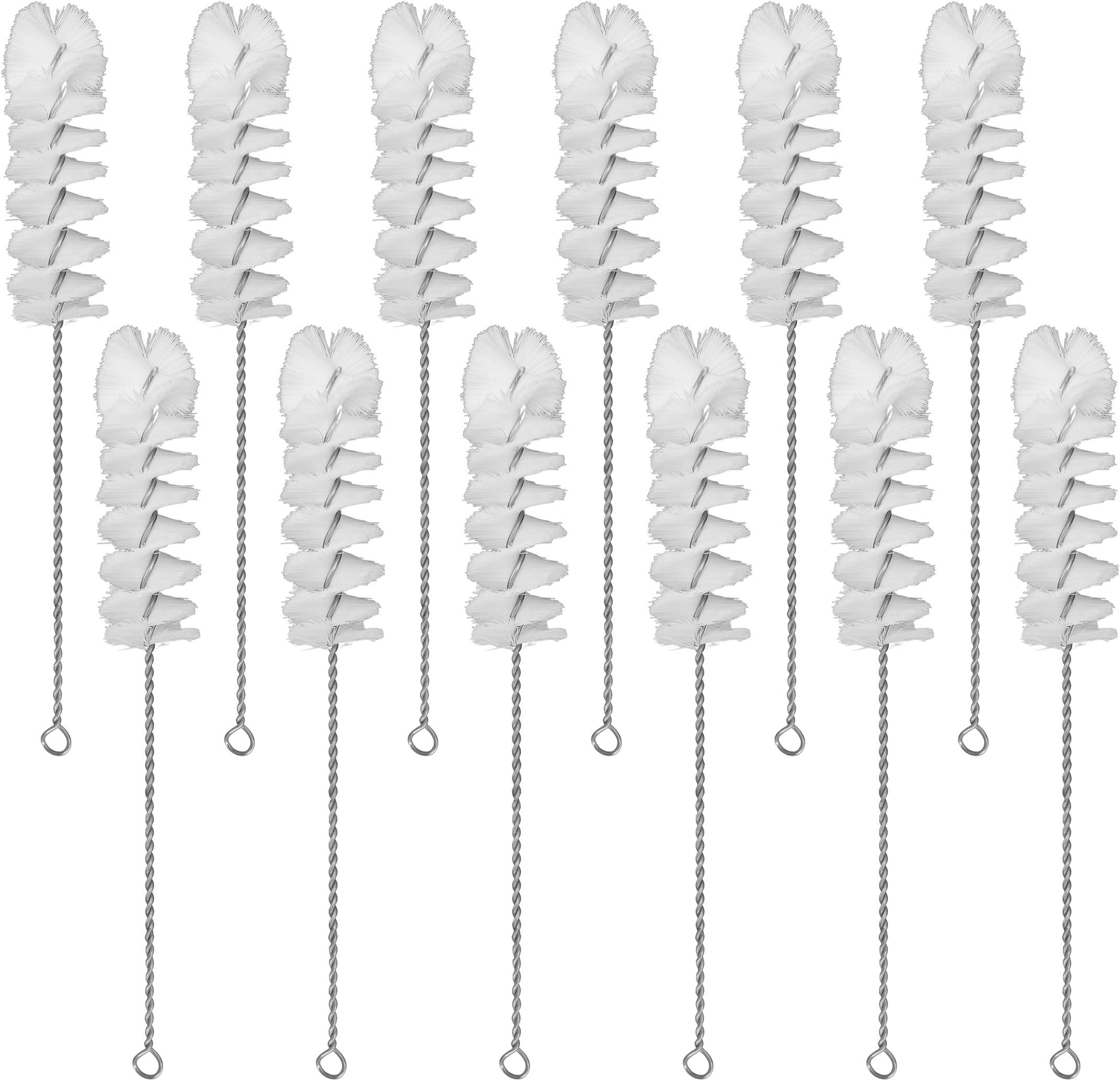 EISCO 12PK Nylon Cleaning Brushes with Fan-Shaped Ends, 9.25" - Twisted Stainless Steel Wire Handle - Ideal for 0.3" - 0.5" Diameter Tubes, Bottles, Cylinders, Flasks, Straws -