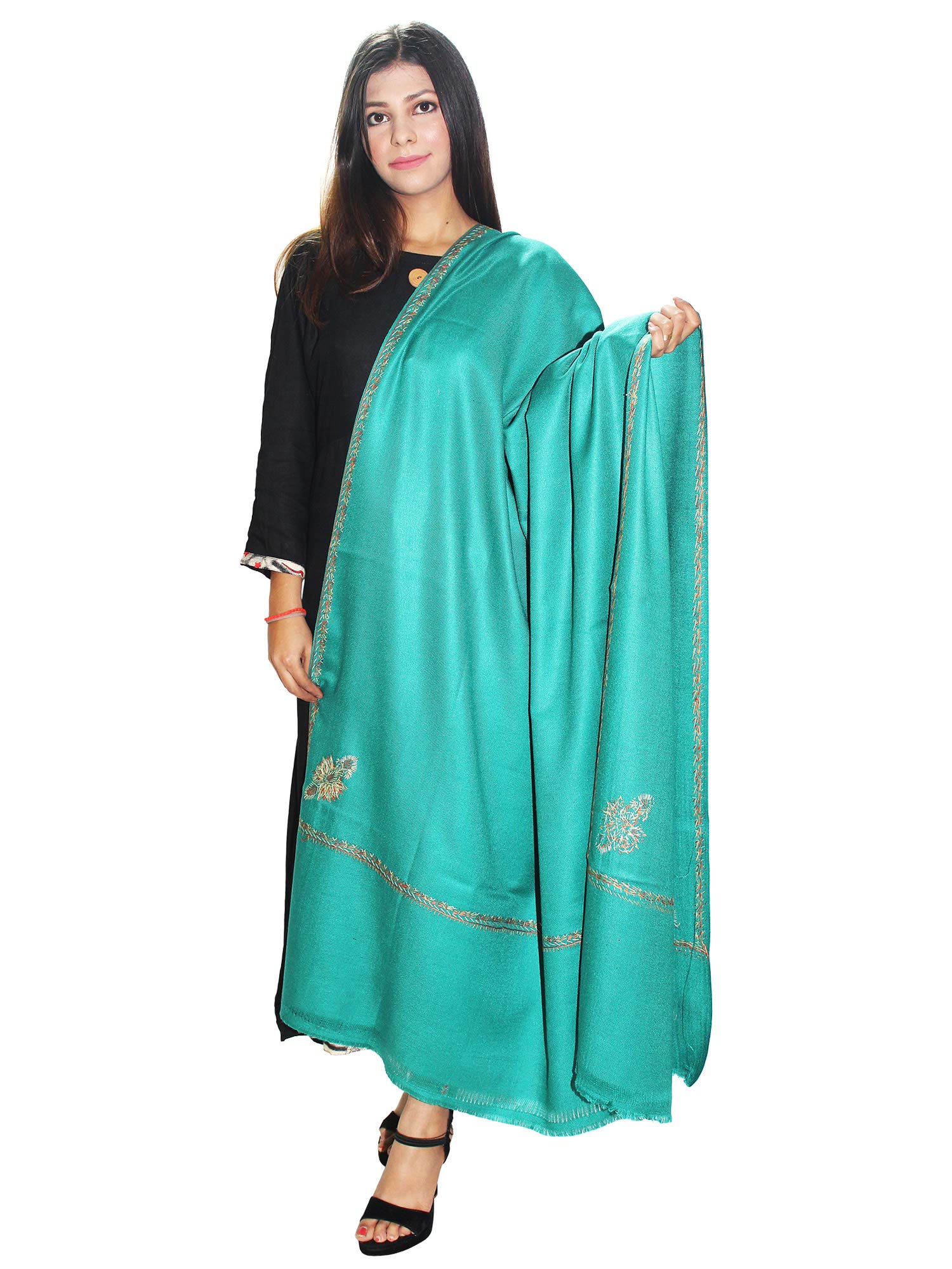 Matelco Women's Wool Shawl With Border Embroidery (Mepi102-Parent_Pink_40 X80 Inches) (Phirozi Green)