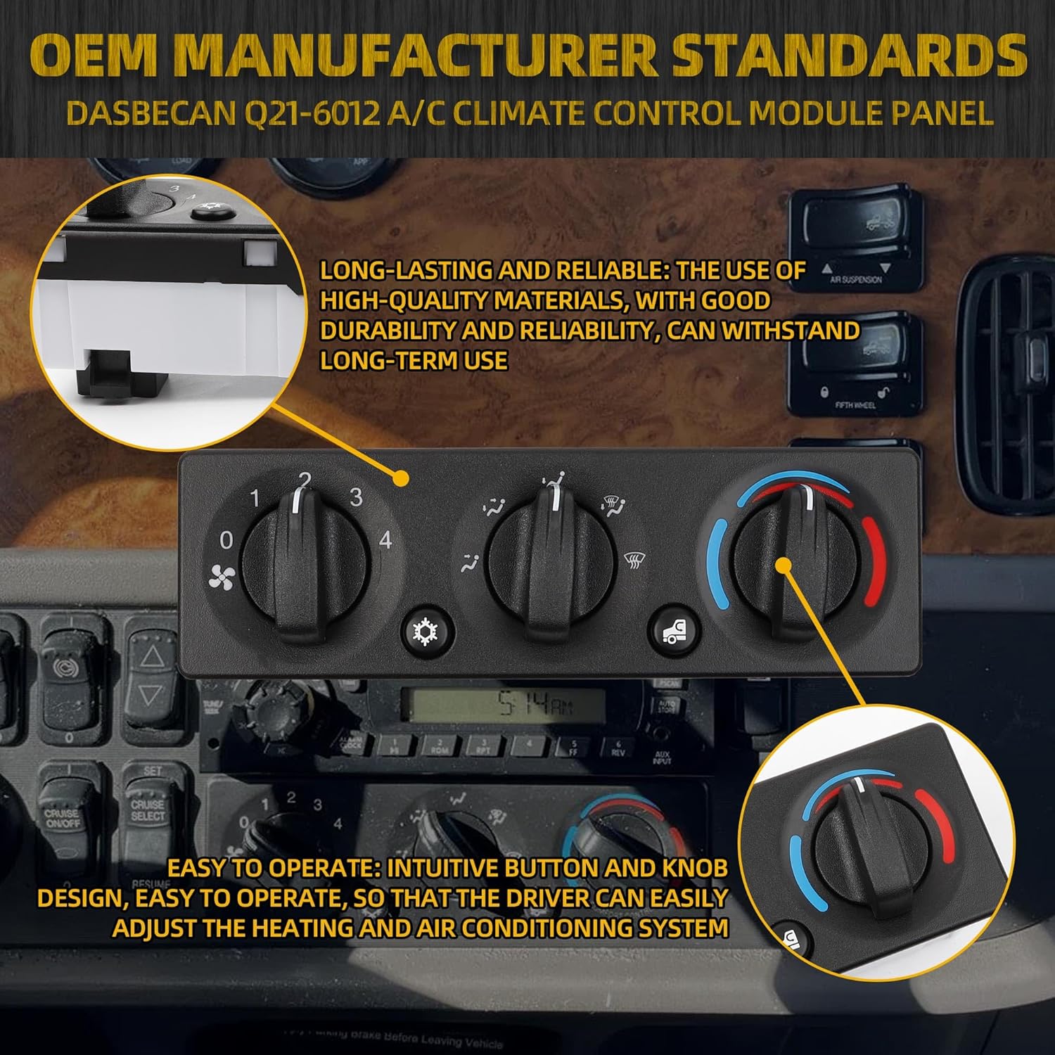 Dasbecan Q21-6012 Trucks AC Heater Climate Control Panel Compatible with 2008-2015 Peterbilt 384 Cab Air Conditioning Controller Switch Replace# Q216012