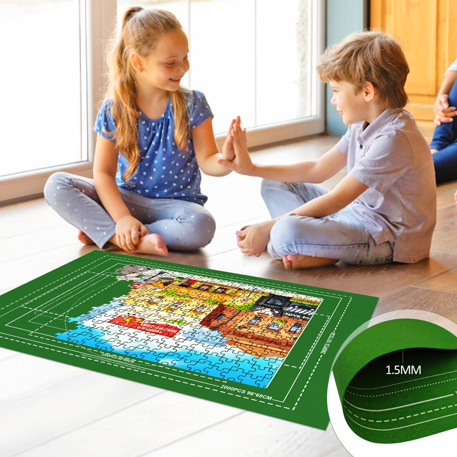 Tapis Puzzle 2000 Pièces – Tapis Roulant Avec 4 Plateaux De Tri, Rangement Facile (120x80 Cm, Feutre Antidérapant)