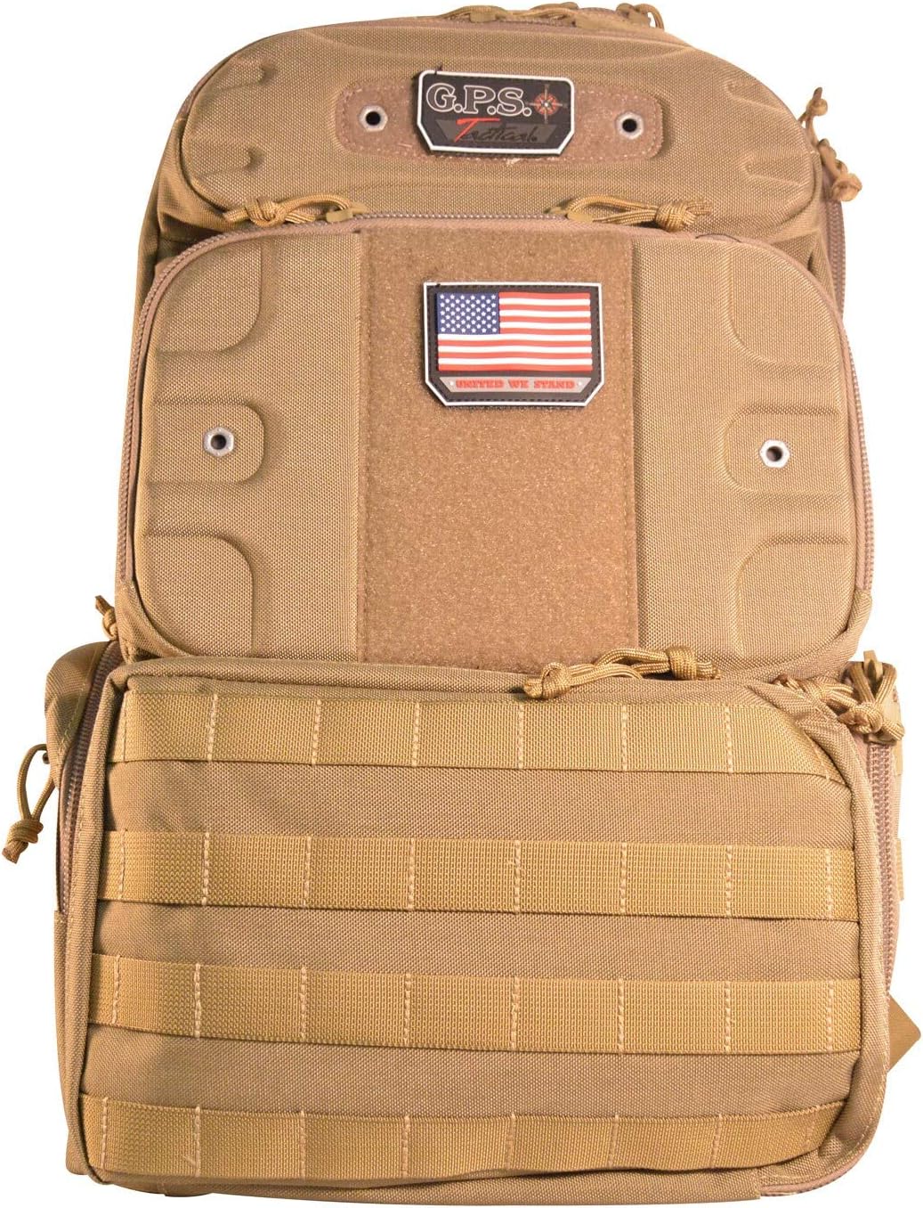 G.P.S. Tactical Tall Range Backpack, Holds 4 Handguns, MOLLE Webbing, Durable Waterproof Tan One Size
